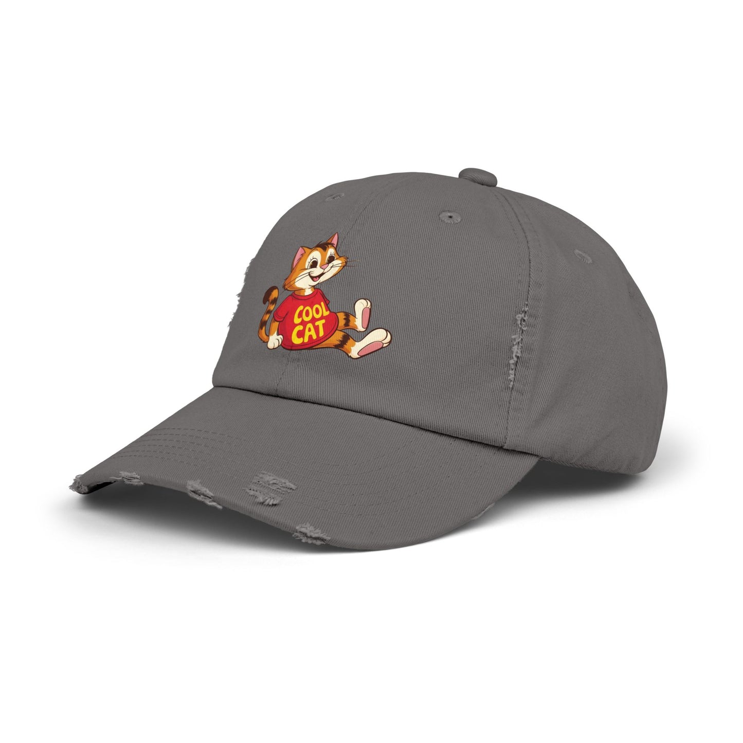 Cool Cat Distressed Cap, Unisex Trendy Hat, Fun Cat Lover Gift, Comfortable Casual Wear, Cat-Themed Accessories