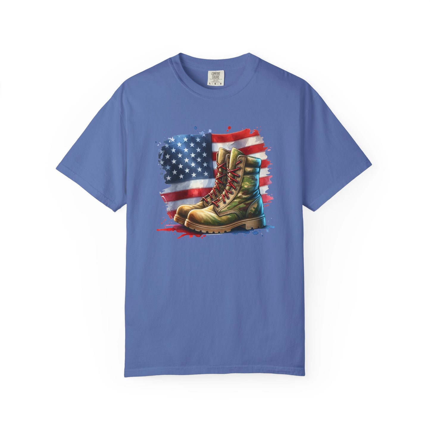 Patriotic Boot Print T-Shirt | Unisex Garment-Dyed Tee for Veterans, Casual Wear, Memorial Day, Independence Day, Gift for Outdoorsmen