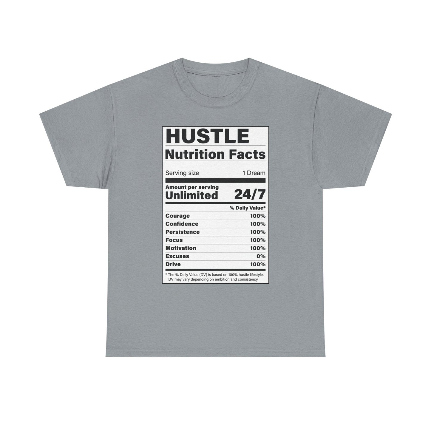 Hustle Nutrition Facts Unisex Heavy Cotton Tee - Motivational Graphic Shirt