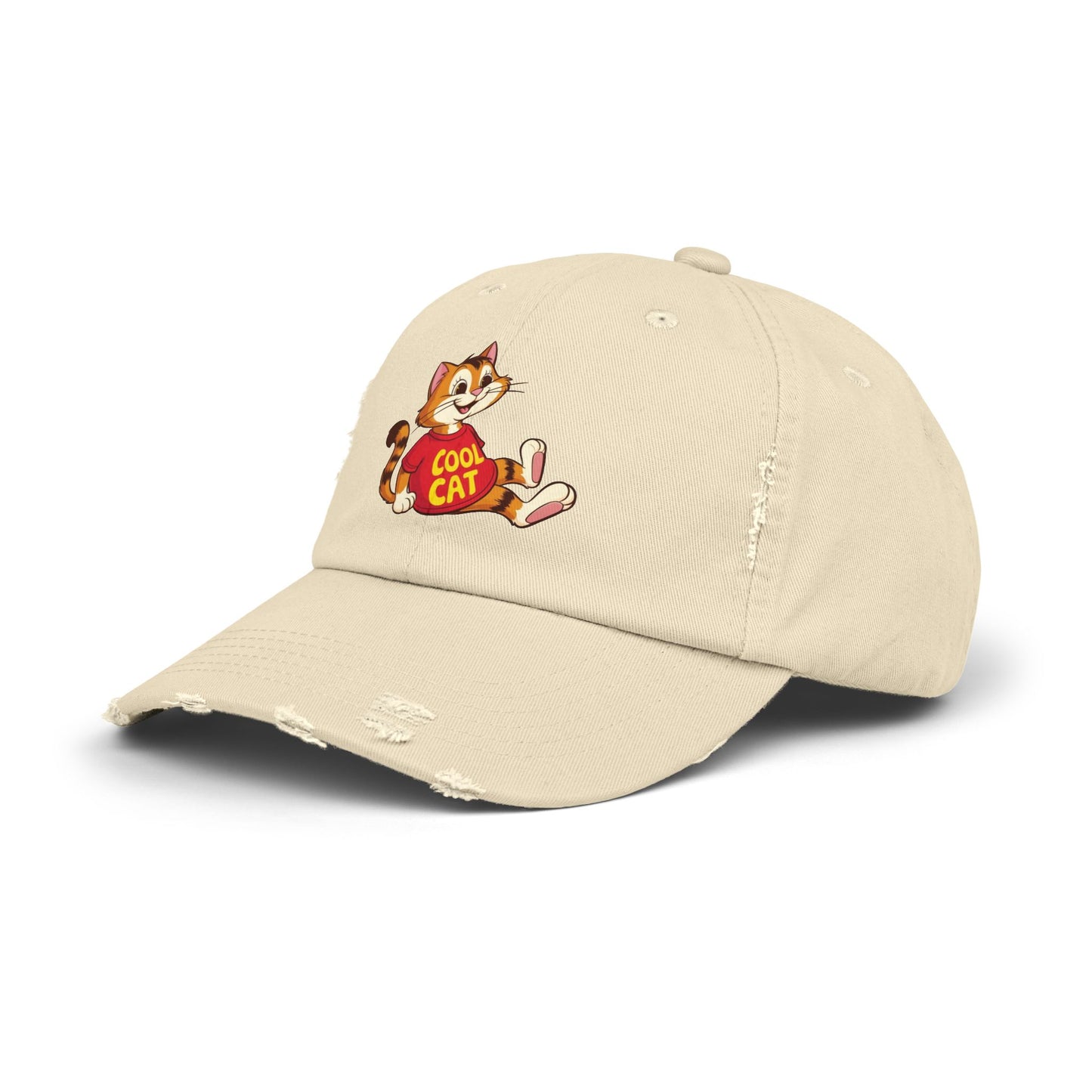Cool Cat Distressed Cap, Unisex Trendy Hat, Fun Cat Lover Gift, Comfortable Casual Wear, Cat-Themed Accessories