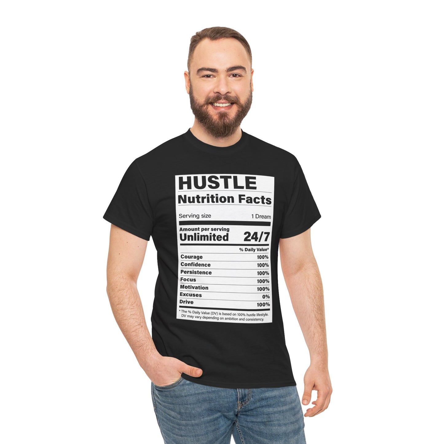Hustle Nutrition Facts Unisex Heavy Cotton Tee - Motivational Graphic Shirt
