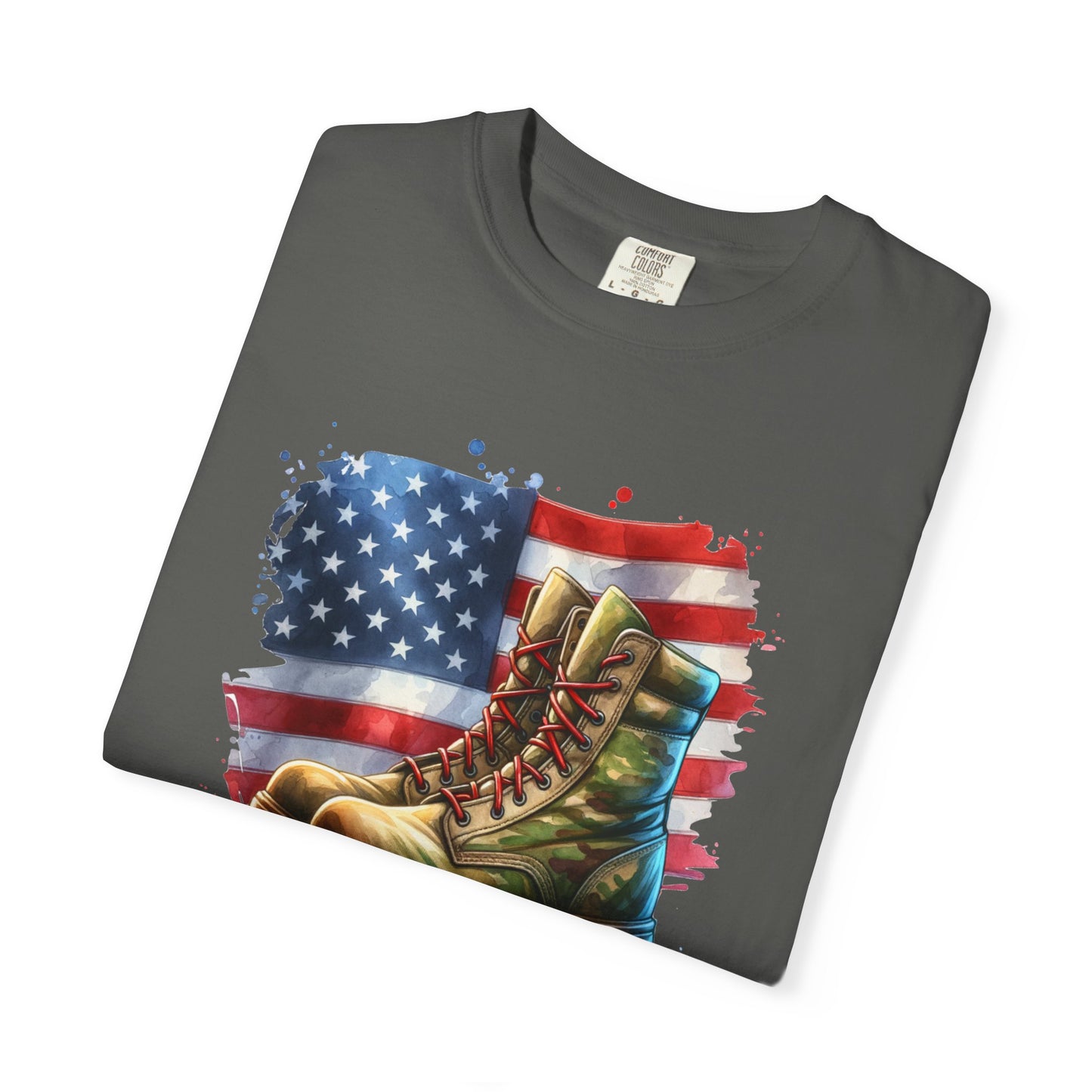 Patriotic Boot Print T-Shirt | Unisex Garment-Dyed Tee for Veterans, Casual Wear, Memorial Day, Independence Day, Gift for Outdoorsmen