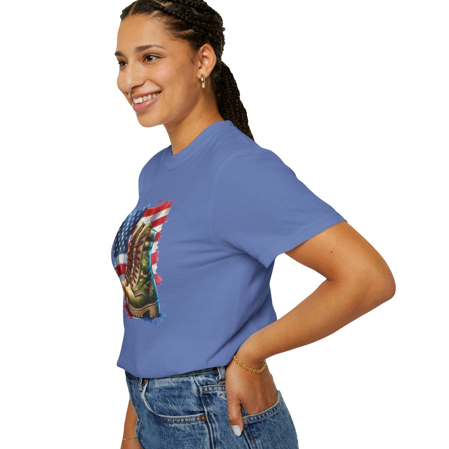 Patriotic Boot Print T-Shirt | Unisex Garment-Dyed Tee for Veterans, Casual Wear, Memorial Day, Independence Day, Gift for Outdoorsmen