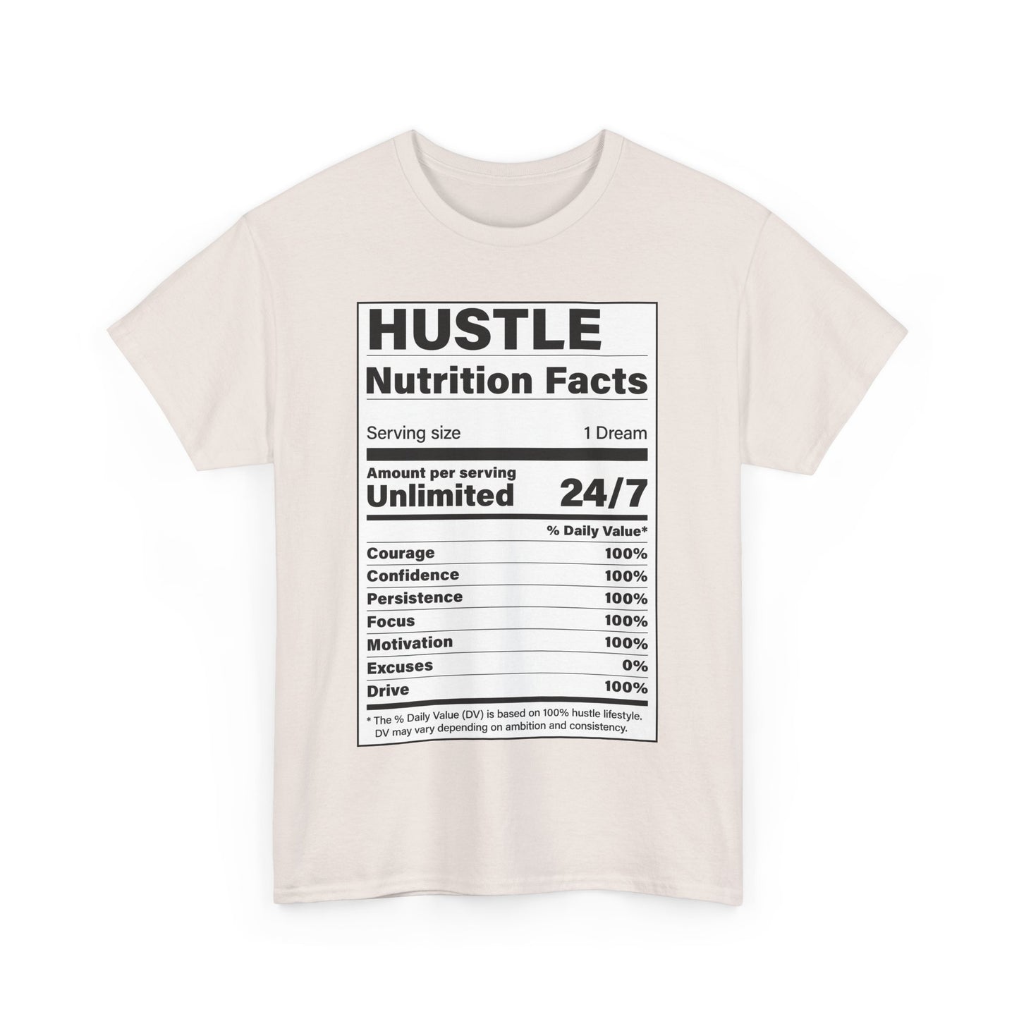 Hustle Nutrition Facts Unisex Heavy Cotton Tee - Motivational Graphic Shirt