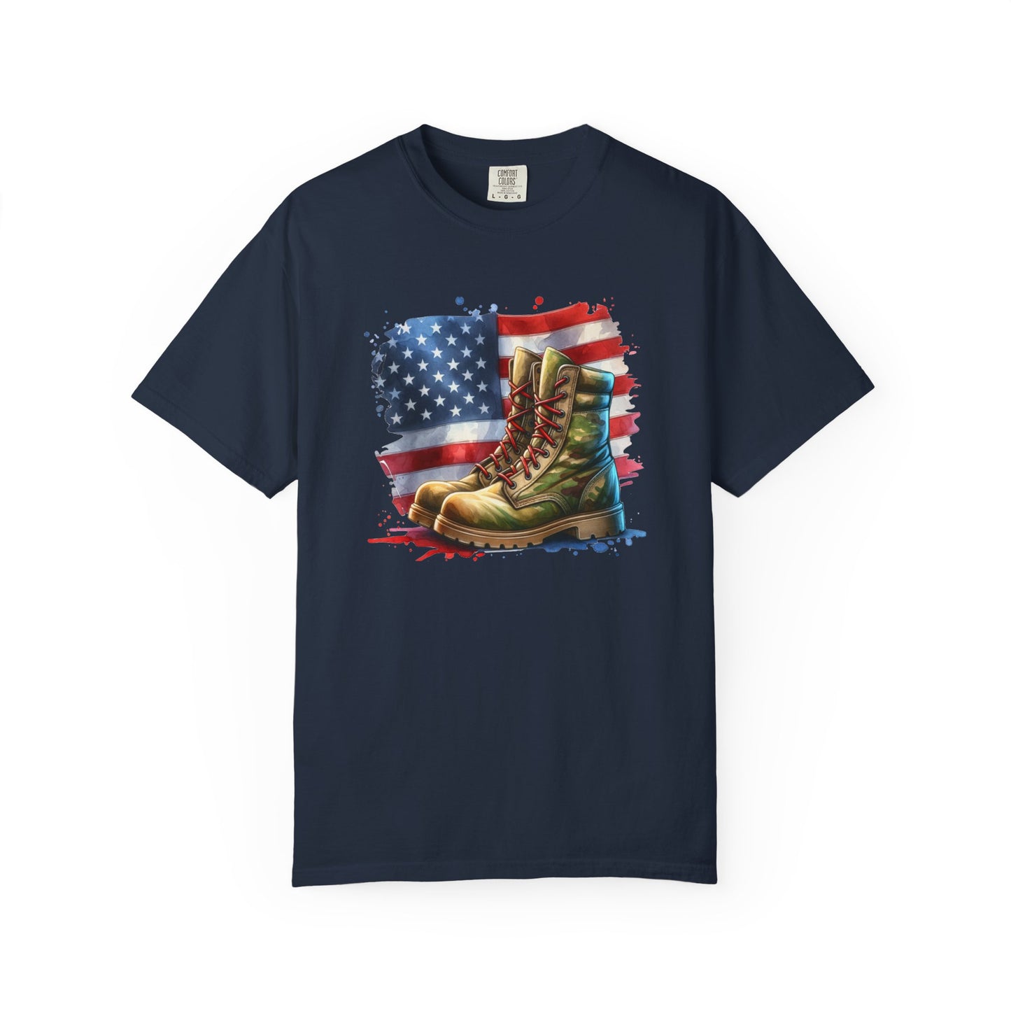 Patriotic Boot Print T-Shirt | Unisex Garment-Dyed Tee for Veterans, Casual Wear, Memorial Day, Independence Day, Gift for Outdoorsmen