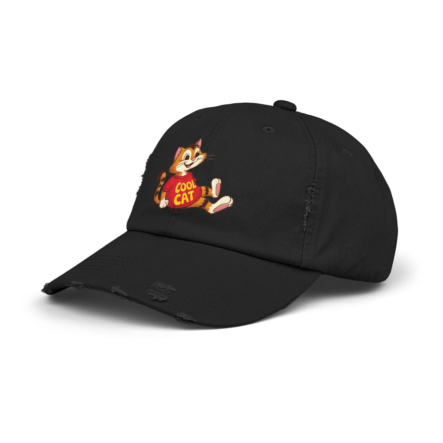 Cool Cat Distressed Cap, Unisex Trendy Hat, Fun Cat Lover Gift, Comfortable Casual Wear, Cat-Themed Accessories