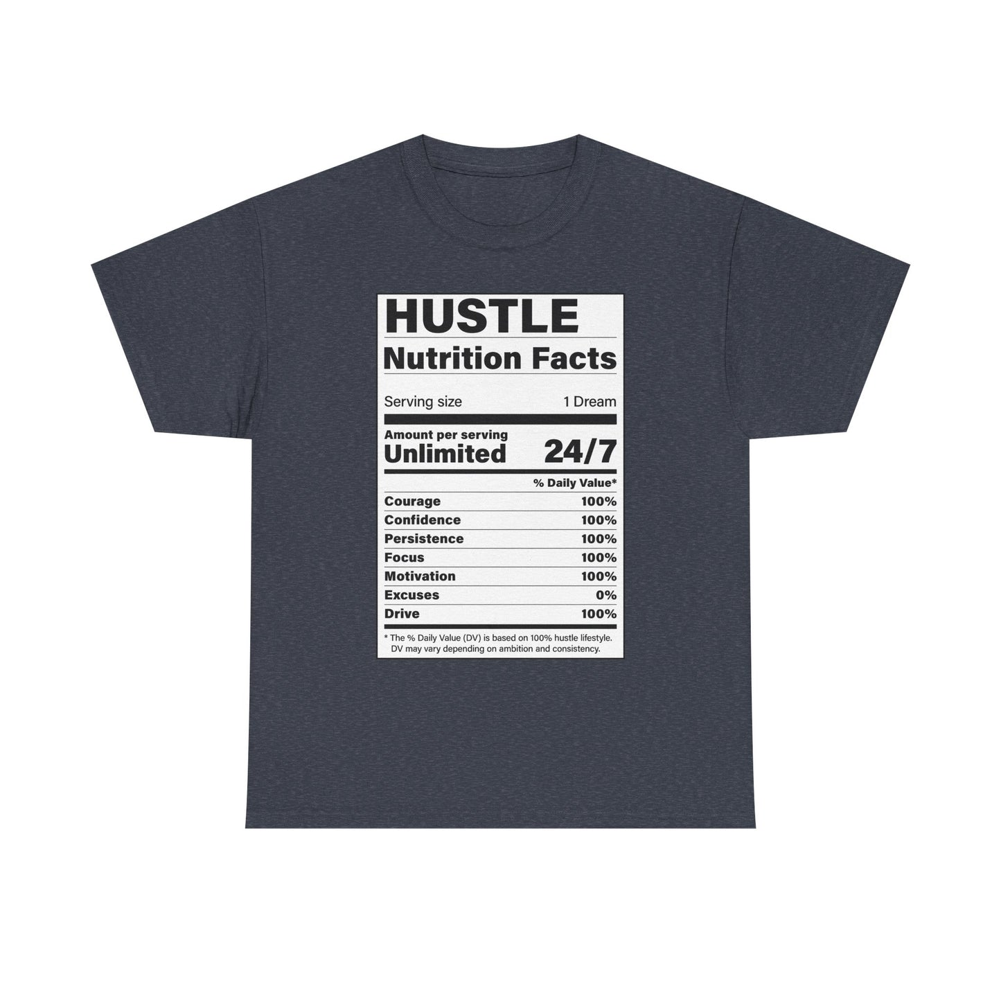 Hustle Nutrition Facts Unisex Heavy Cotton Tee - Motivational Graphic Shirt