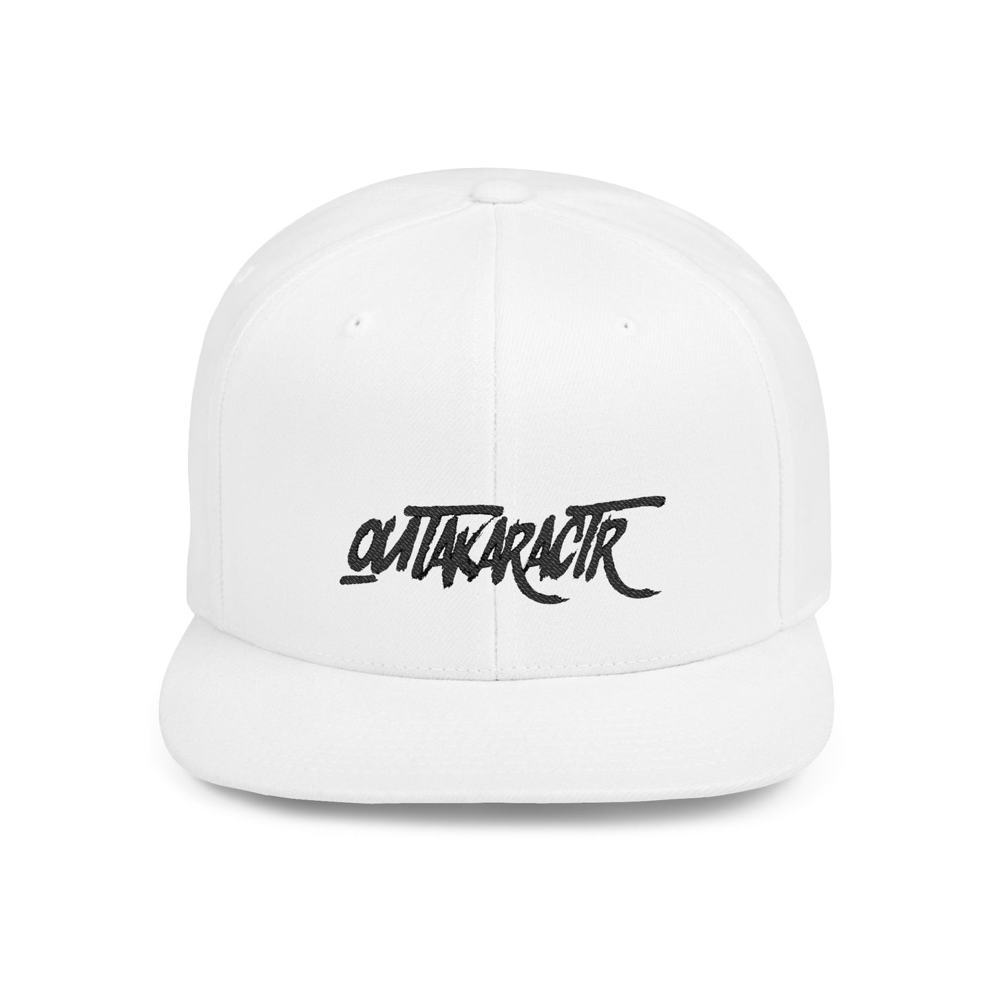 Embroidery "OuTaKaRaCtR " Stylish Outta Character Flat Bill Snapback Cap - Trendy White Hat for Fashion Lovers