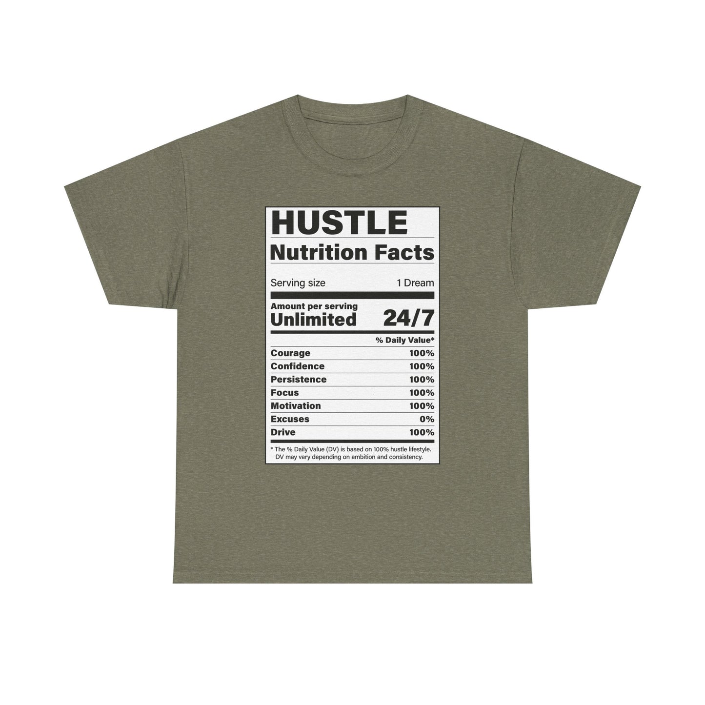 Hustle Nutrition Facts Unisex Heavy Cotton Tee - Motivational Graphic Shirt