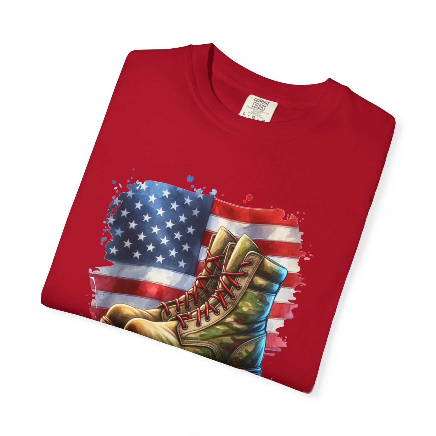 Patriotic Boot Print T-Shirt | Unisex Garment-Dyed Tee for Veterans, Casual Wear, Memorial Day, Independence Day, Gift for Outdoorsmen