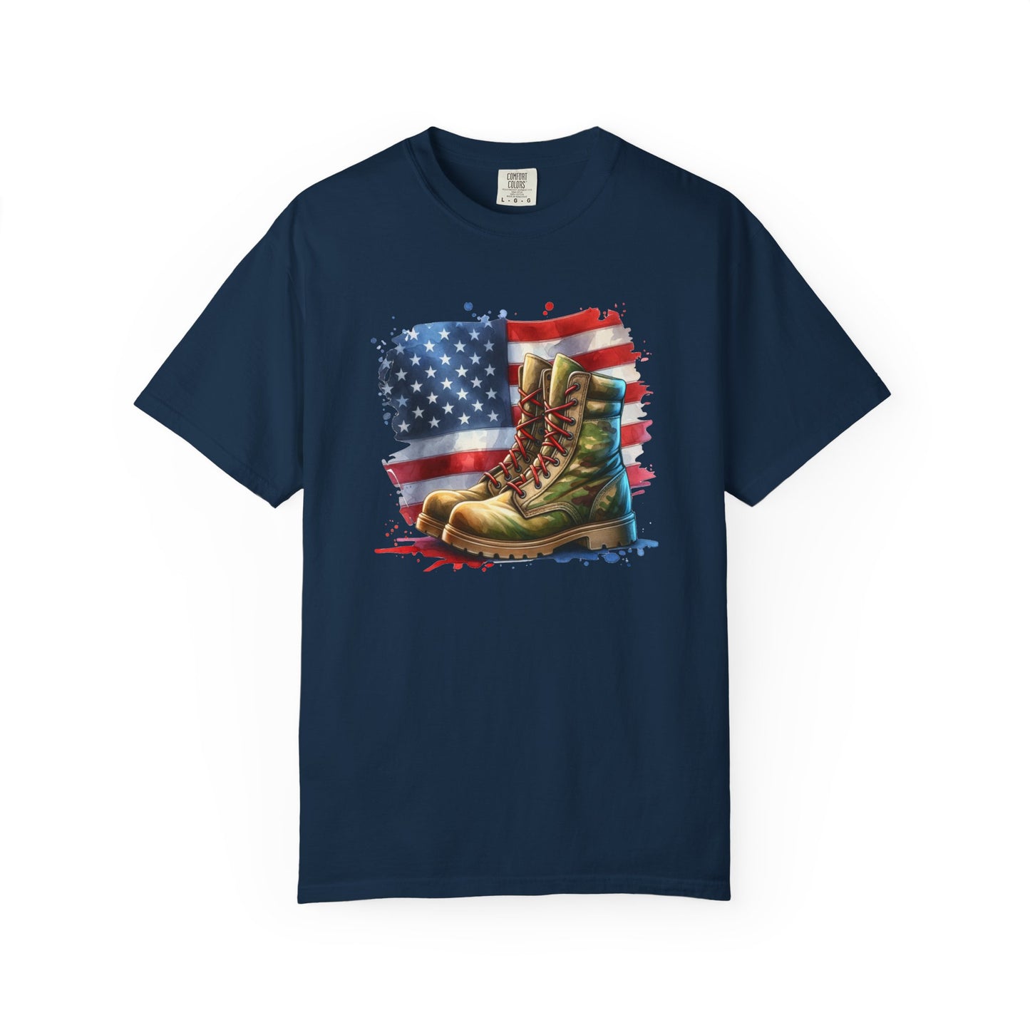 Patriotic Boot Print T-Shirt | Unisex Garment-Dyed Tee for Veterans, Casual Wear, Memorial Day, Independence Day, Gift for Outdoorsmen