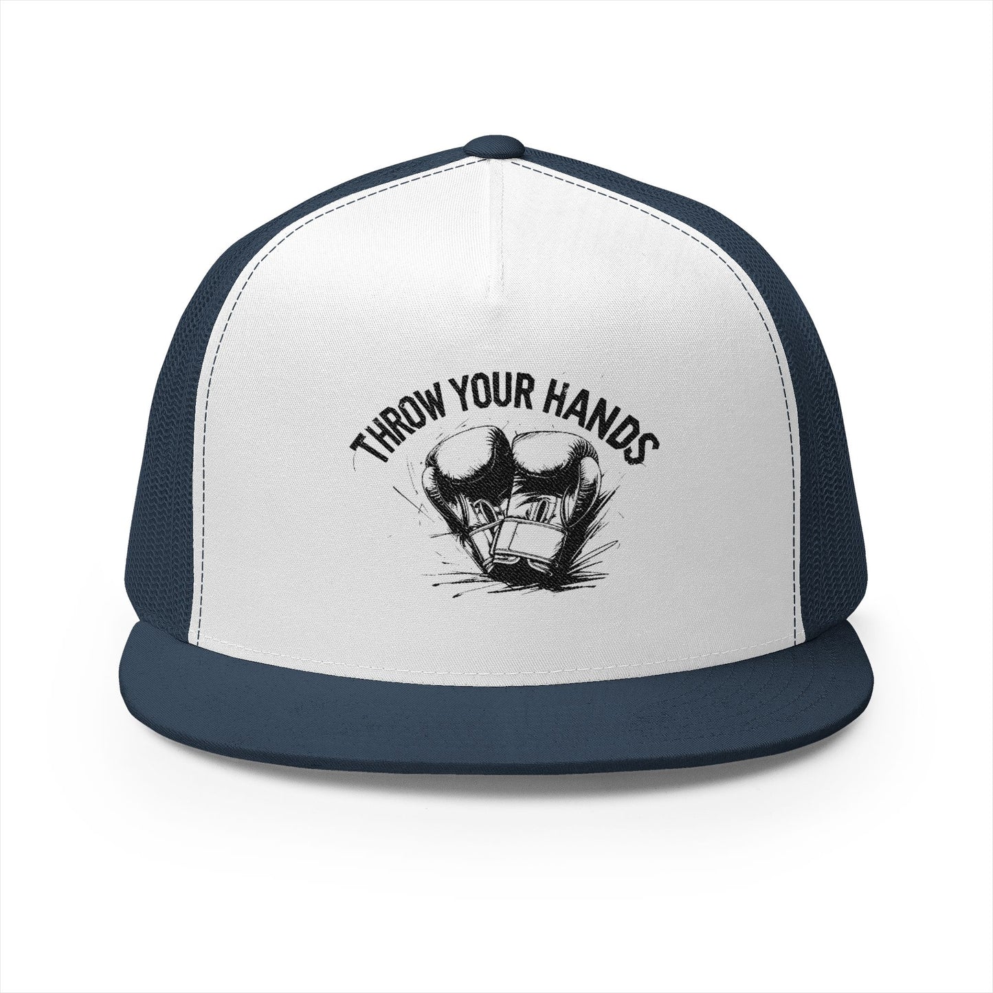 Trendy 5 Panel Trucker Cap - 'Throw Your Hands' Design, Perfect for Festivals, Casual Outings, Unisex Gift, Summer Style