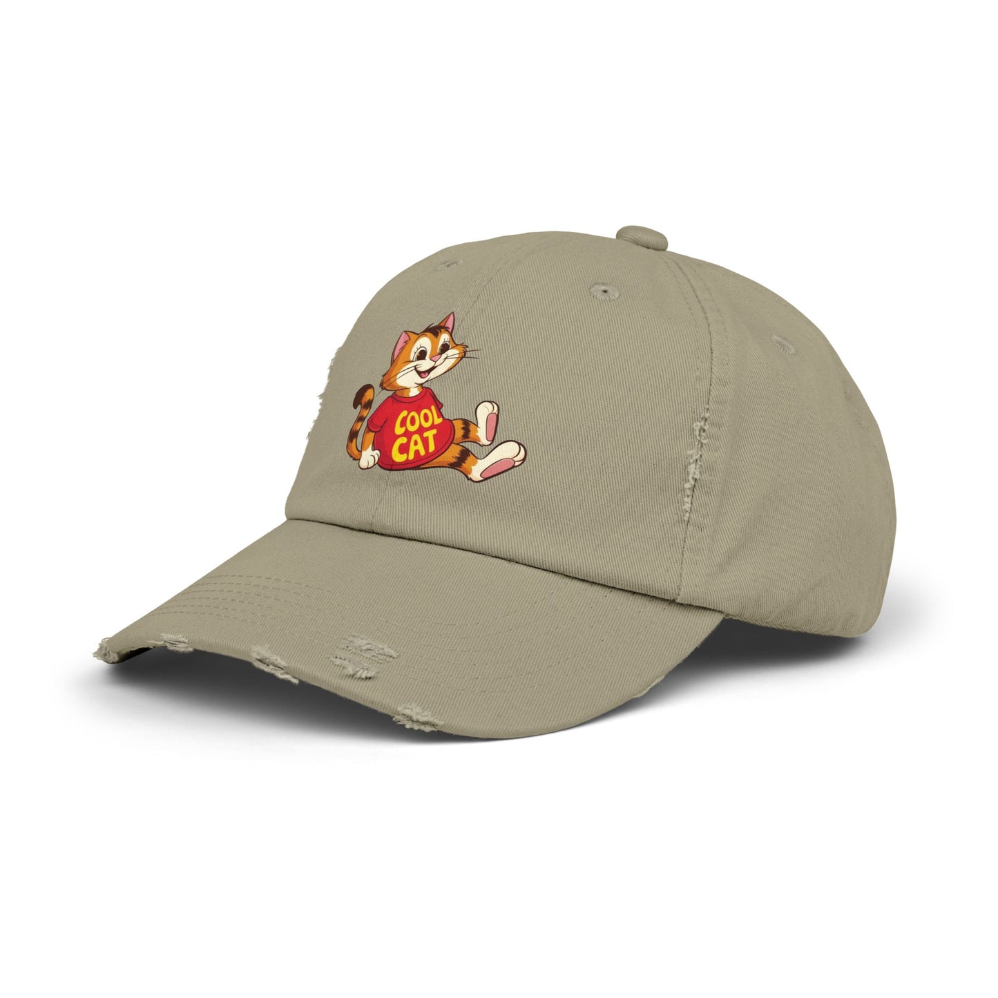 Cool Cat Distressed Cap, Unisex Trendy Hat, Fun Cat Lover Gift, Comfortable Casual Wear, Cat-Themed Accessories
