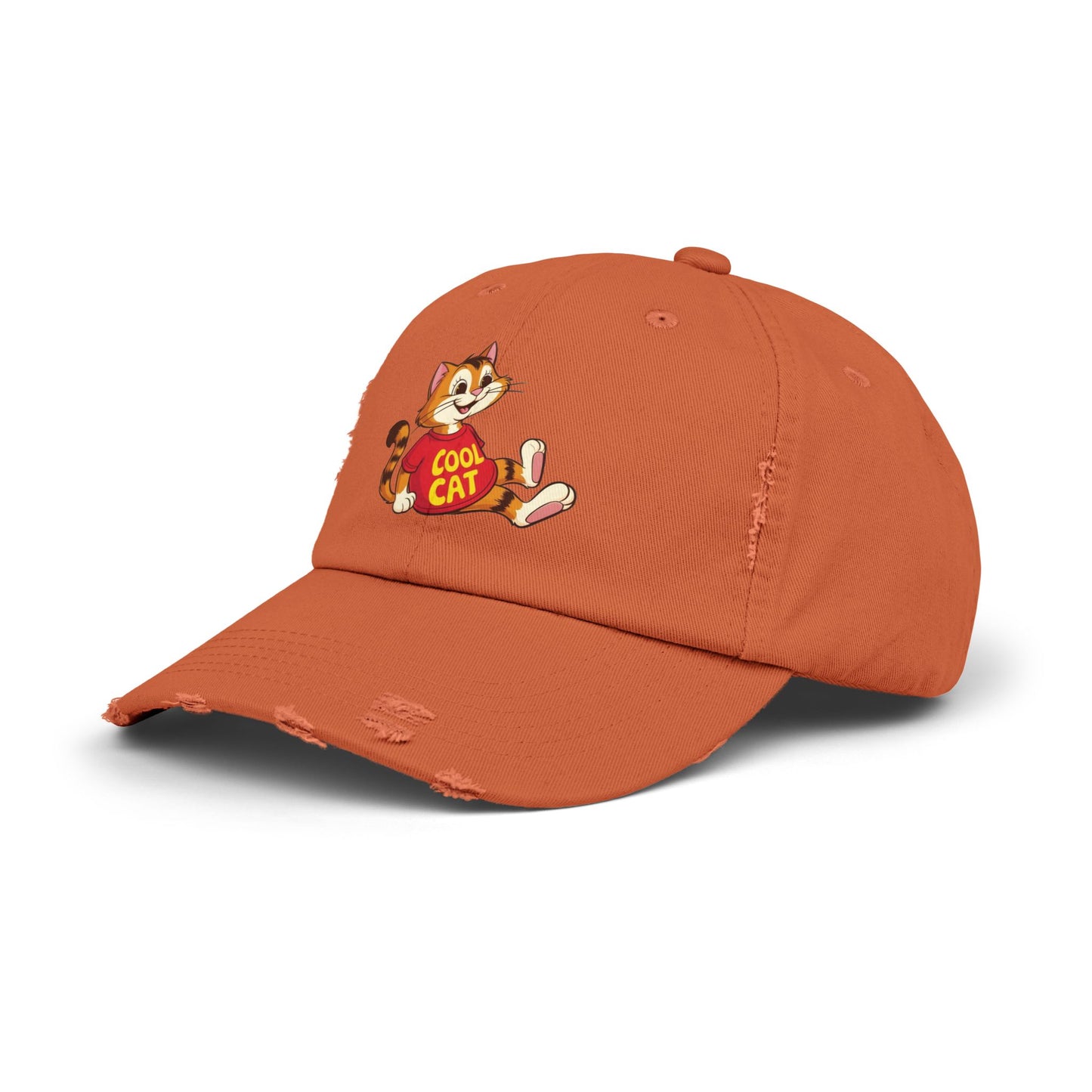 Cool Cat Distressed Cap, Unisex Trendy Hat, Fun Cat Lover Gift, Comfortable Casual Wear, Cat-Themed Accessories