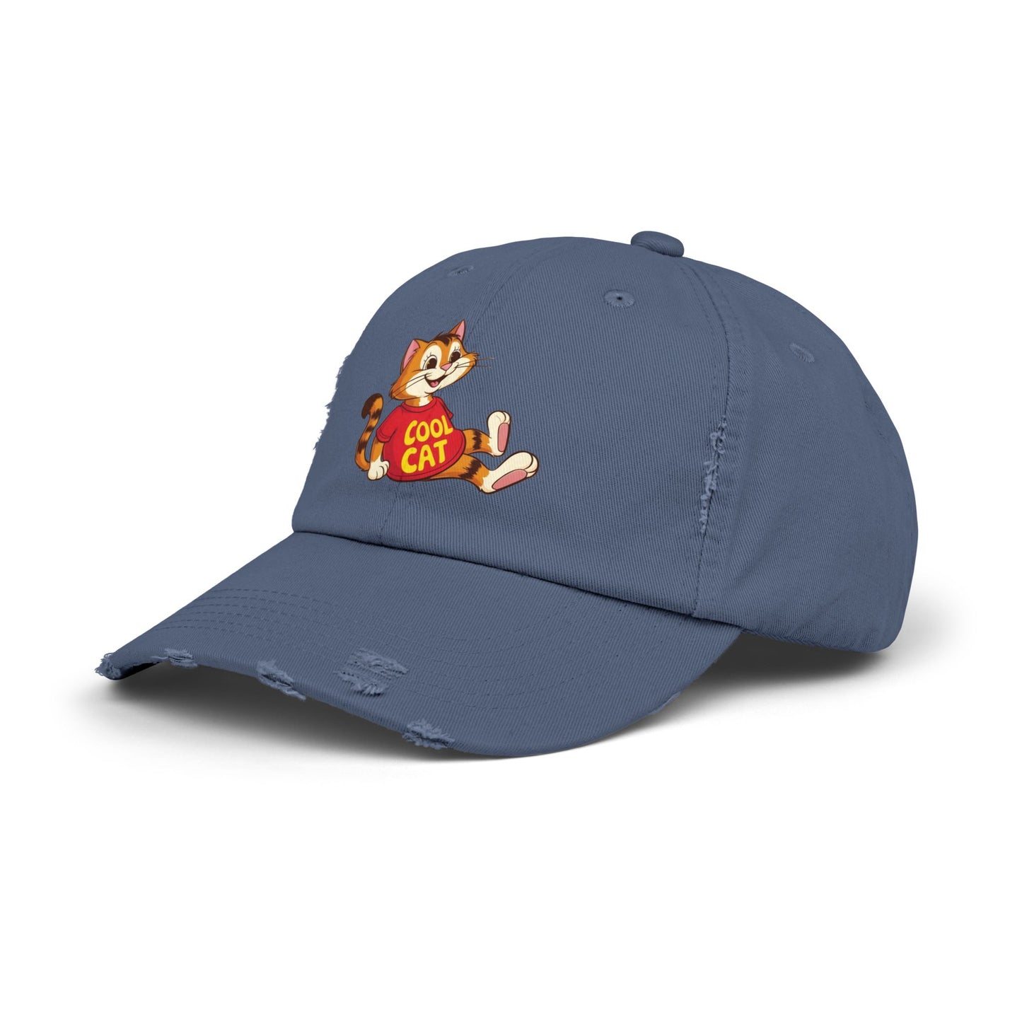 Cool Cat Distressed Cap, Unisex Trendy Hat, Fun Cat Lover Gift, Comfortable Casual Wear, Cat-Themed Accessories