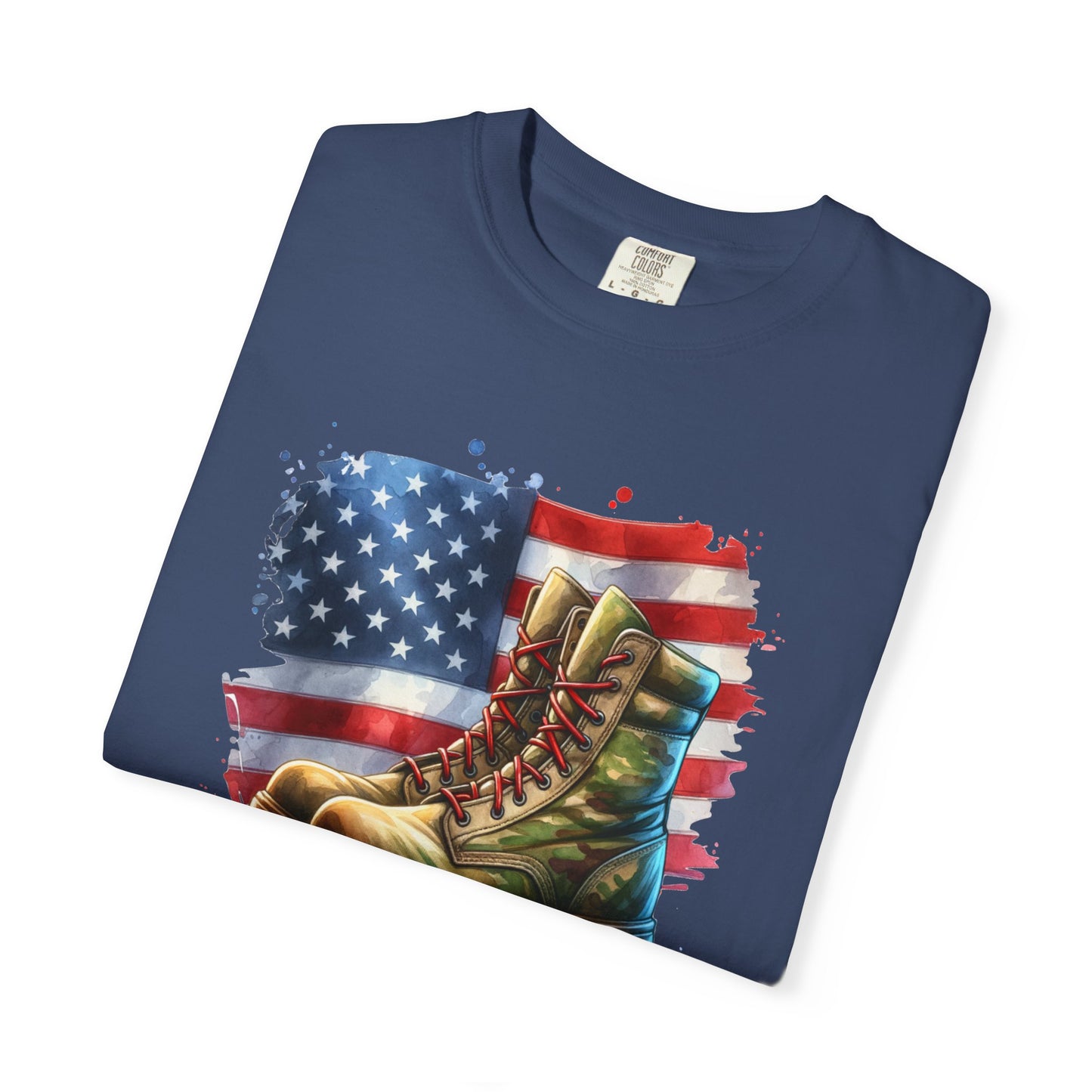 Patriotic Boot Print T-Shirt | Unisex Garment-Dyed Tee for Veterans, Casual Wear, Memorial Day, Independence Day, Gift for Outdoorsmen