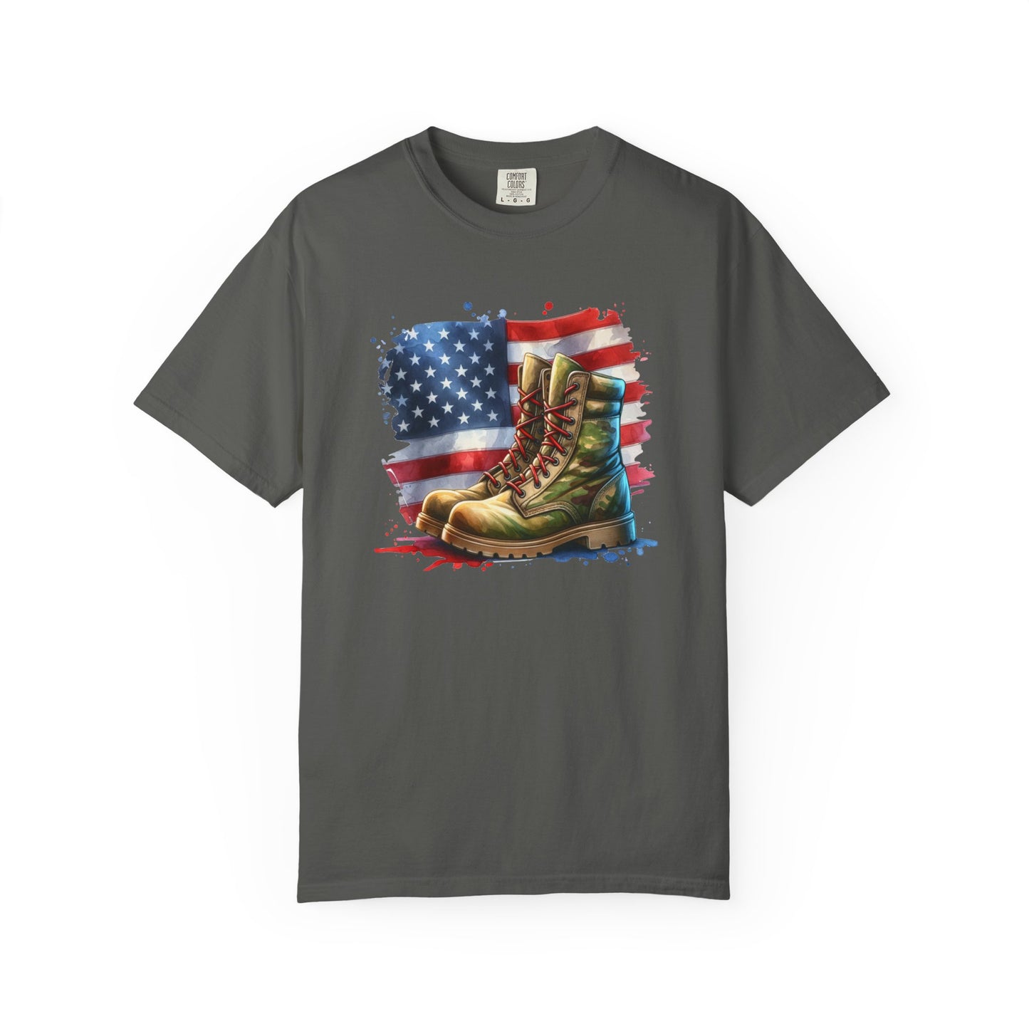 Patriotic Boot Print T-Shirt | Unisex Garment-Dyed Tee for Veterans, Casual Wear, Memorial Day, Independence Day, Gift for Outdoorsmen