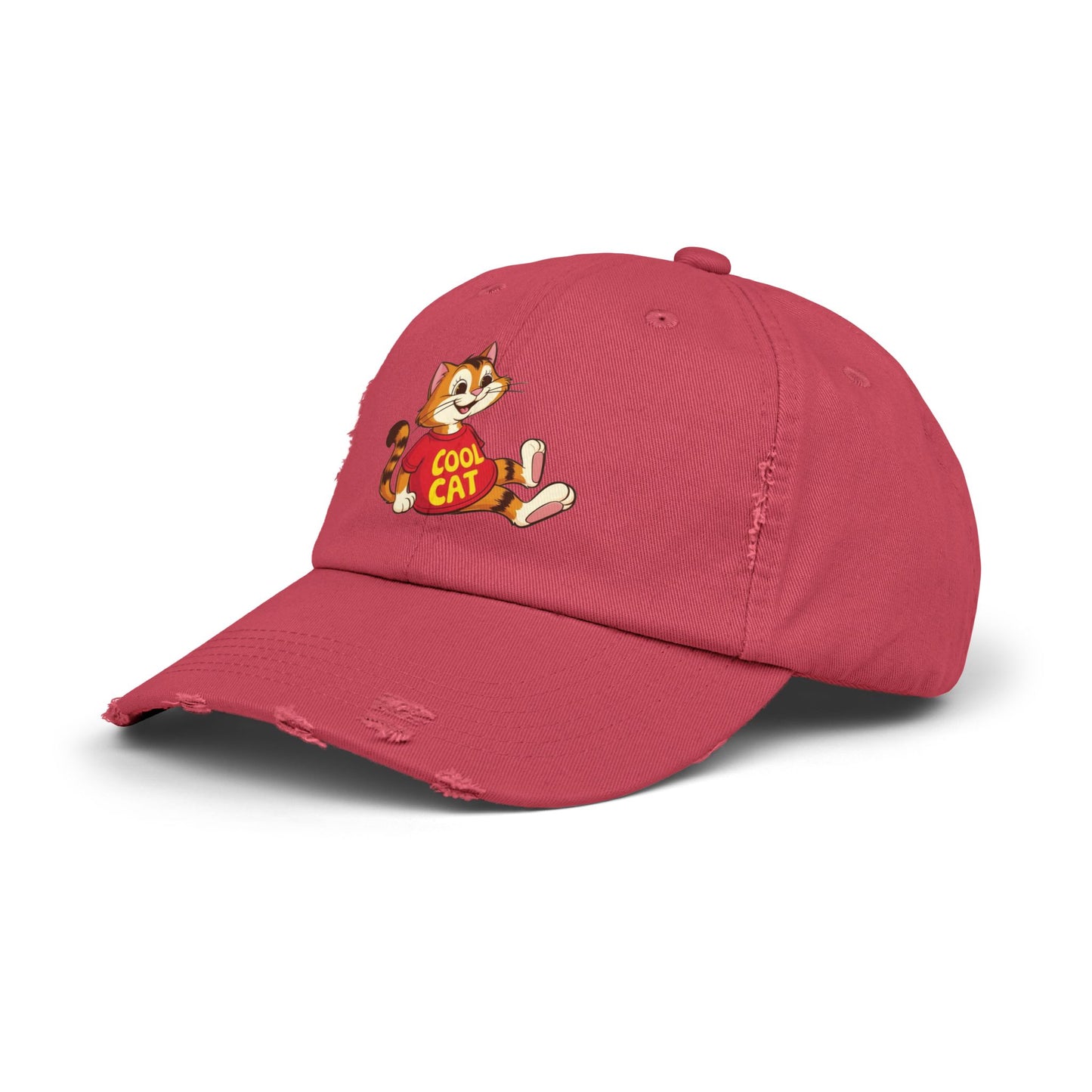 Cool Cat Distressed Cap, Unisex Trendy Hat, Fun Cat Lover Gift, Comfortable Casual Wear, Cat-Themed Accessories