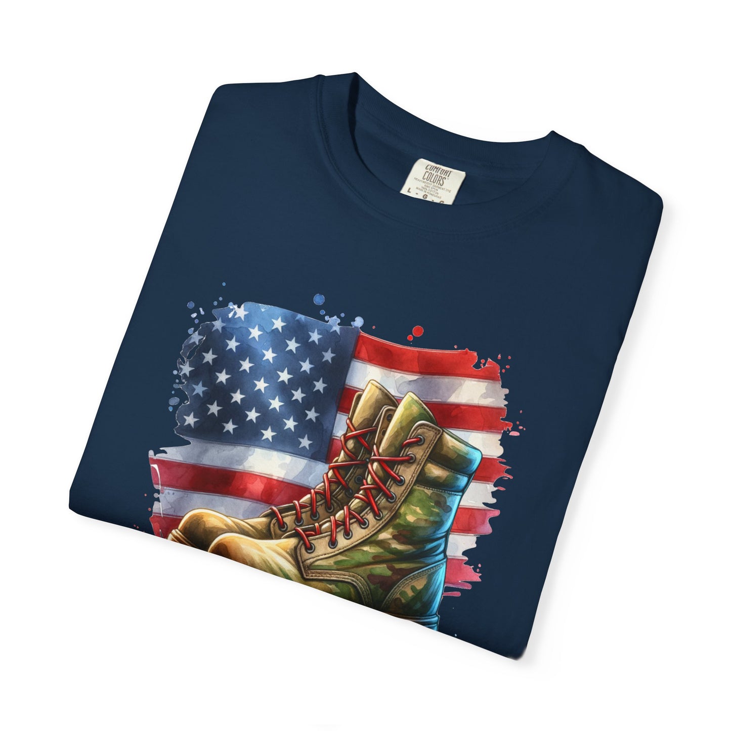 Patriotic Boot Print T-Shirt | Unisex Garment-Dyed Tee for Veterans, Casual Wear, Memorial Day, Independence Day, Gift for Outdoorsmen