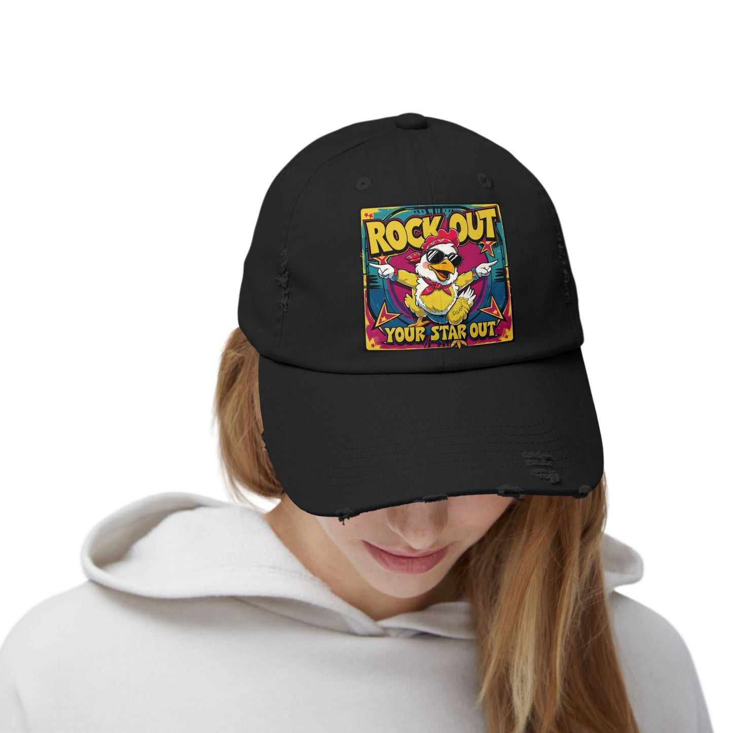 Rock Out Distressed Cap, Vintage Music Hat, Unisex Hat, Casual Style Cap, Concert Accessory, Gift for Music Lovers
