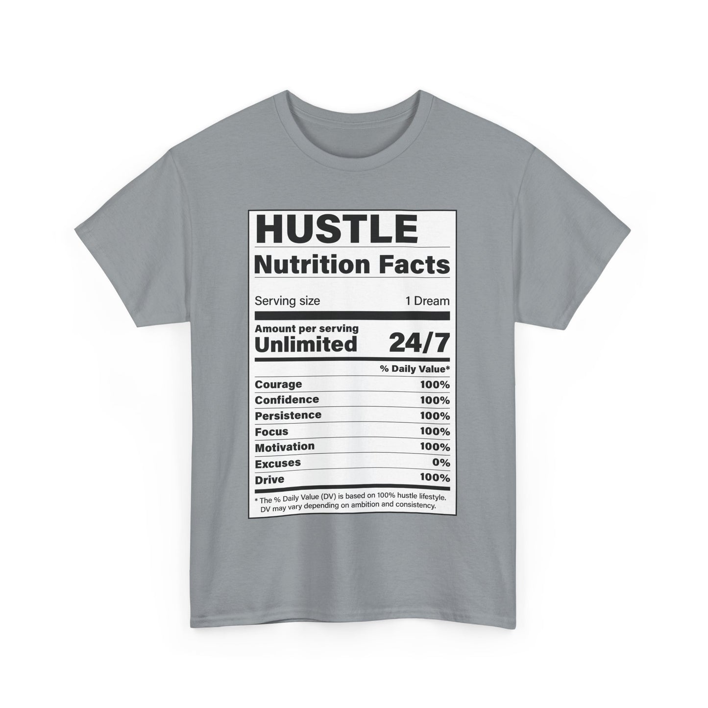 Hustle Nutrition Facts Unisex Heavy Cotton Tee - Motivational Graphic Shirt
