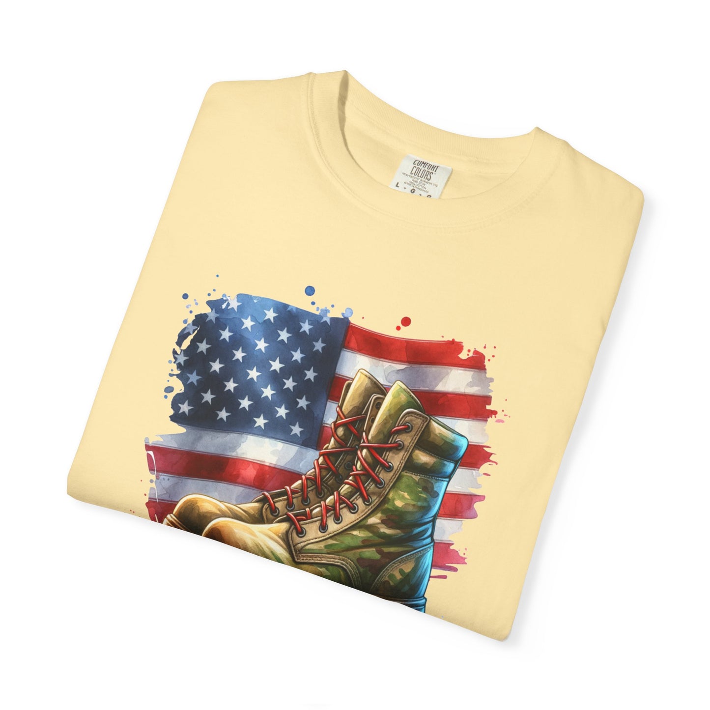 Patriotic Boot Print T-Shirt | Unisex Garment-Dyed Tee for Veterans, Casual Wear, Memorial Day, Independence Day, Gift for Outdoorsmen