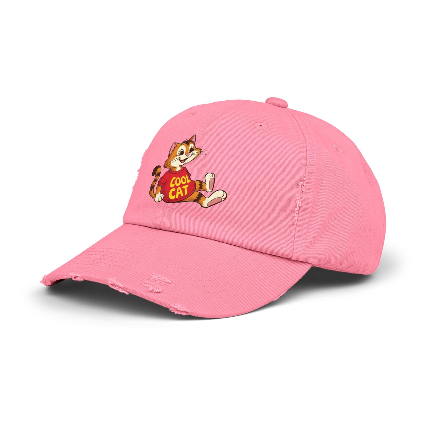Cool Cat Distressed Cap, Unisex Trendy Hat, Fun Cat Lover Gift, Comfortable Casual Wear, Cat-Themed Accessories