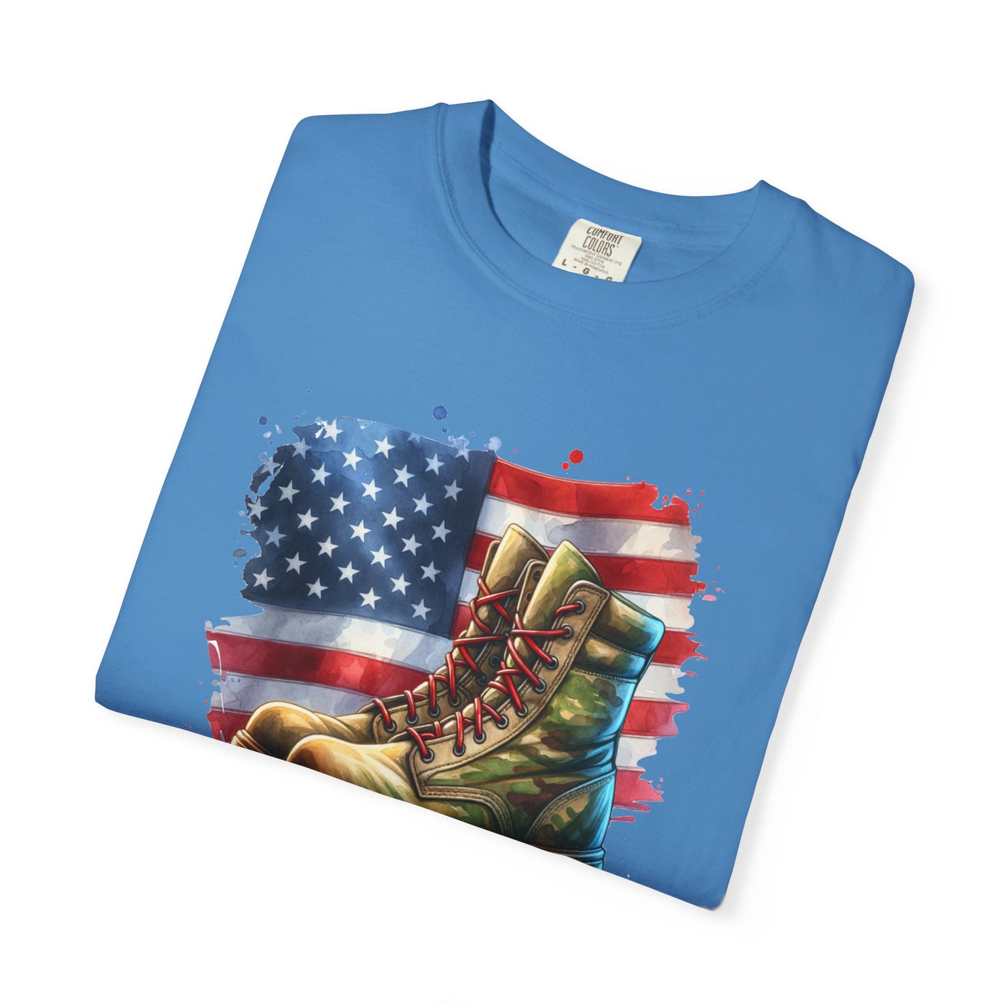 Patriotic Boot Print T-Shirt | Unisex Garment-Dyed Tee for Veterans, Casual Wear, Memorial Day, Independence Day, Gift for Outdoorsmen