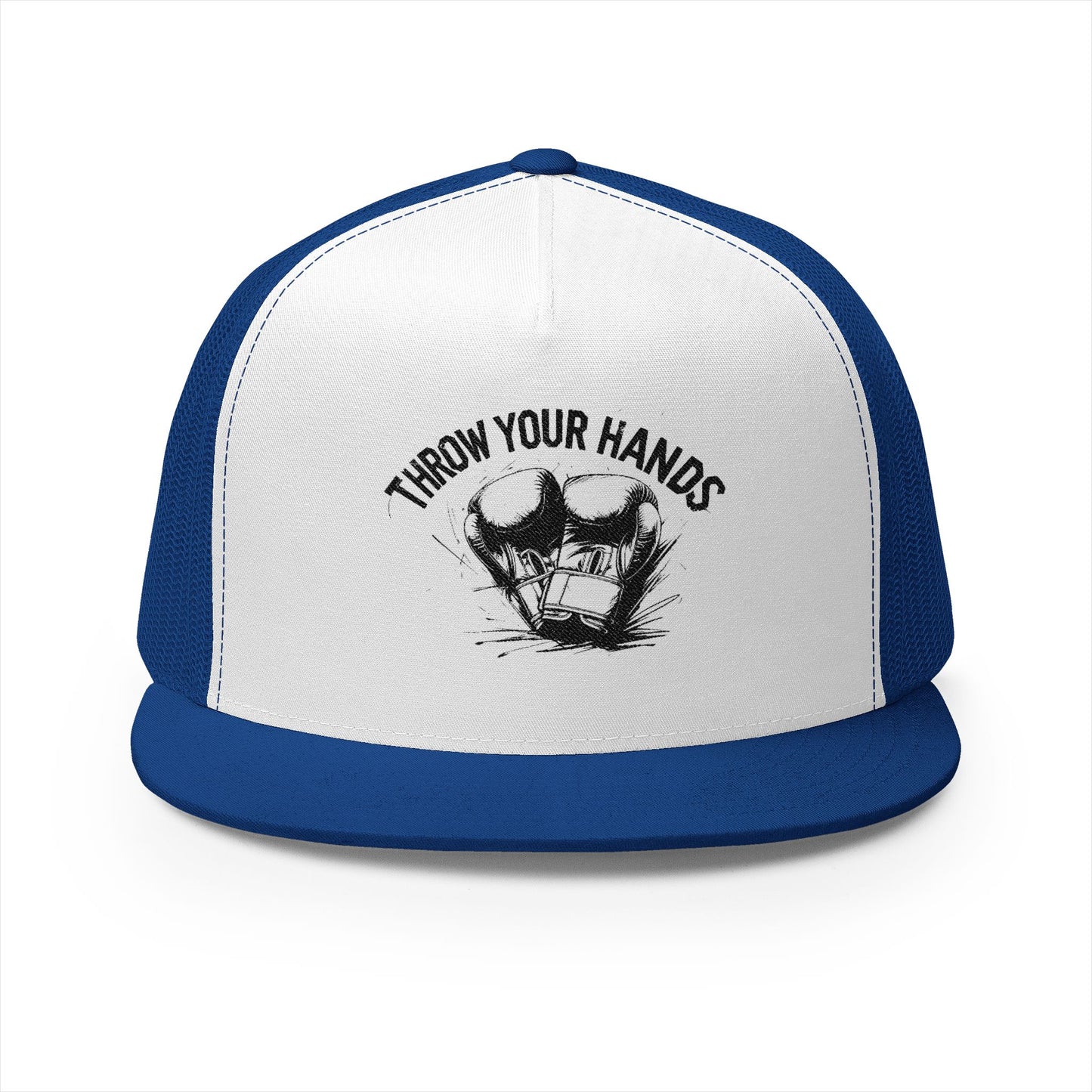 Trendy 5 Panel Trucker Cap - 'Throw Your Hands' Design, Perfect for Festivals, Casual Outings, Unisex Gift, Summer Style