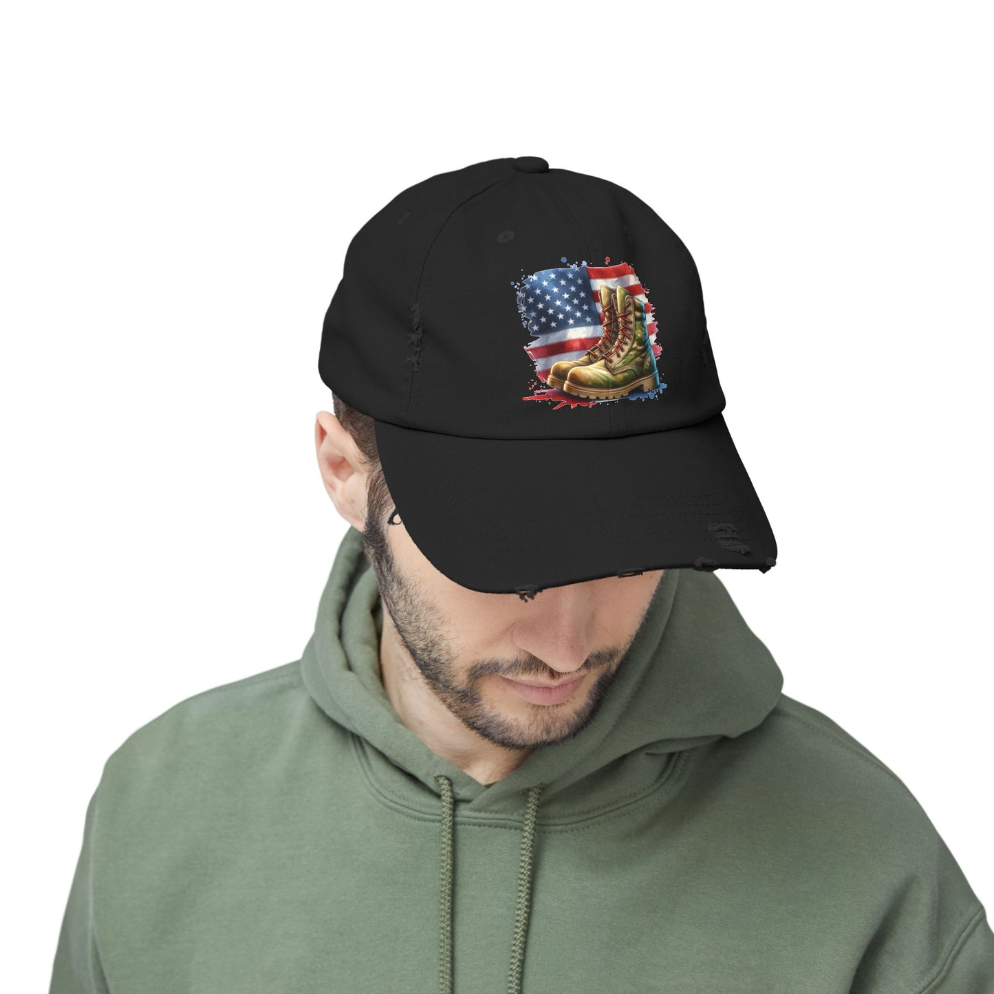 Patriotic Distressed Cap, American Flag Hat, Veteran Appreciation Gift, Casual Outdoor Style, Unisex Fashion Accessory