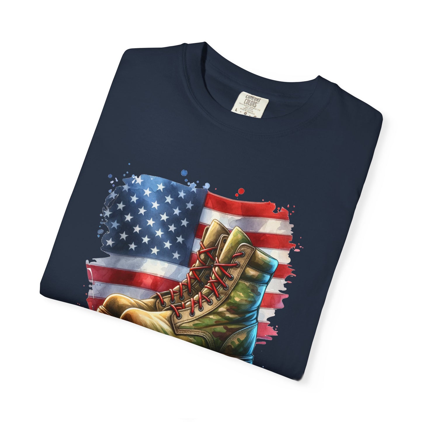 Patriotic Boot Print T-Shirt | Unisex Garment-Dyed Tee for Veterans, Casual Wear, Memorial Day, Independence Day, Gift for Outdoorsmen