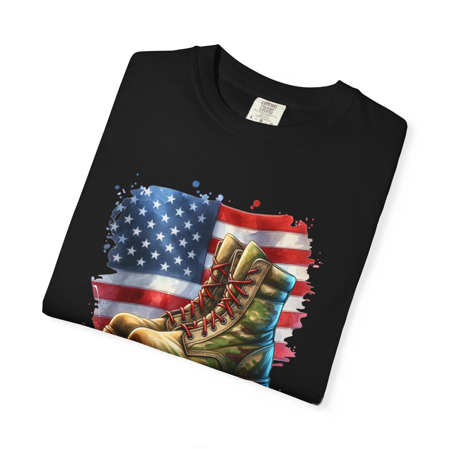 Patriotic Boot Print T-Shirt | Unisex Garment-Dyed Tee for Veterans, Casual Wear, Memorial Day, Independence Day, Gift for Outdoorsmen