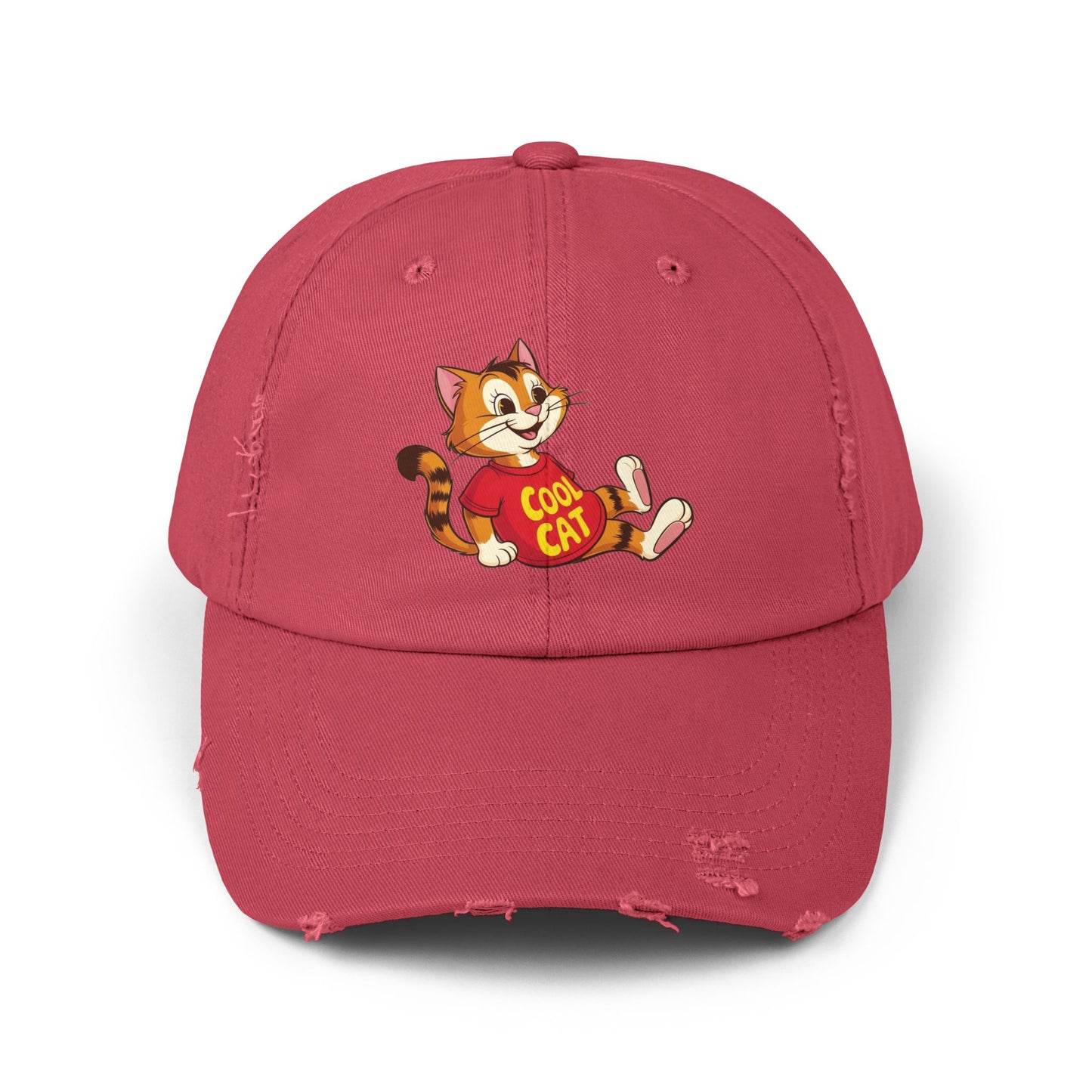 Cool Cat Distressed Cap, Unisex Trendy Hat, Fun Cat Lover Gift, Comfortable Casual Wear, Cat-Themed Accessories