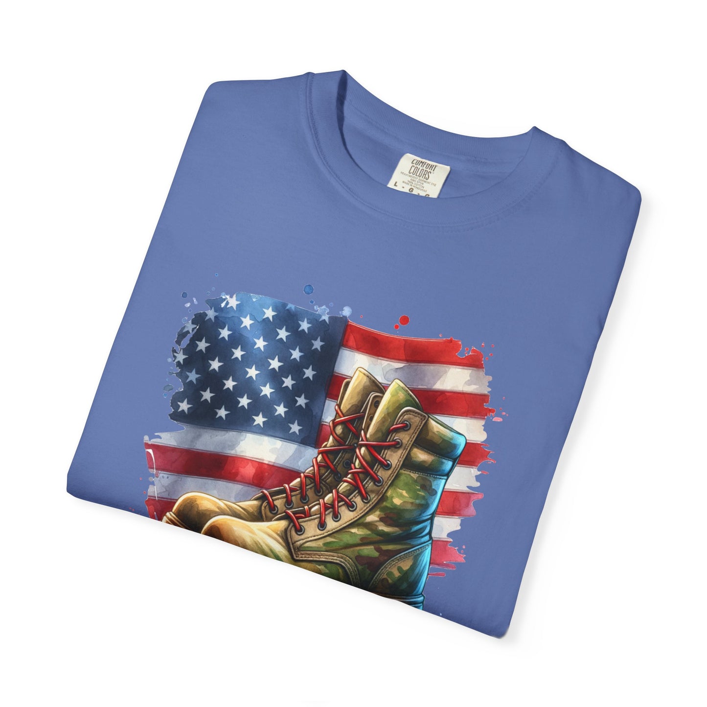 Patriotic Boot Print T-Shirt | Unisex Garment-Dyed Tee for Veterans, Casual Wear, Memorial Day, Independence Day, Gift for Outdoorsmen