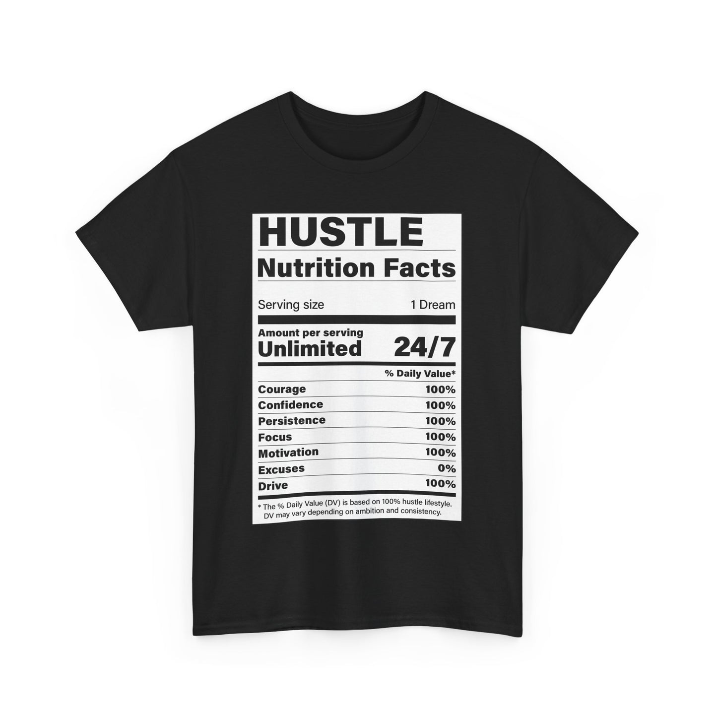 Hustle Nutrition Facts Unisex Heavy Cotton Tee - Motivational Graphic Shirt