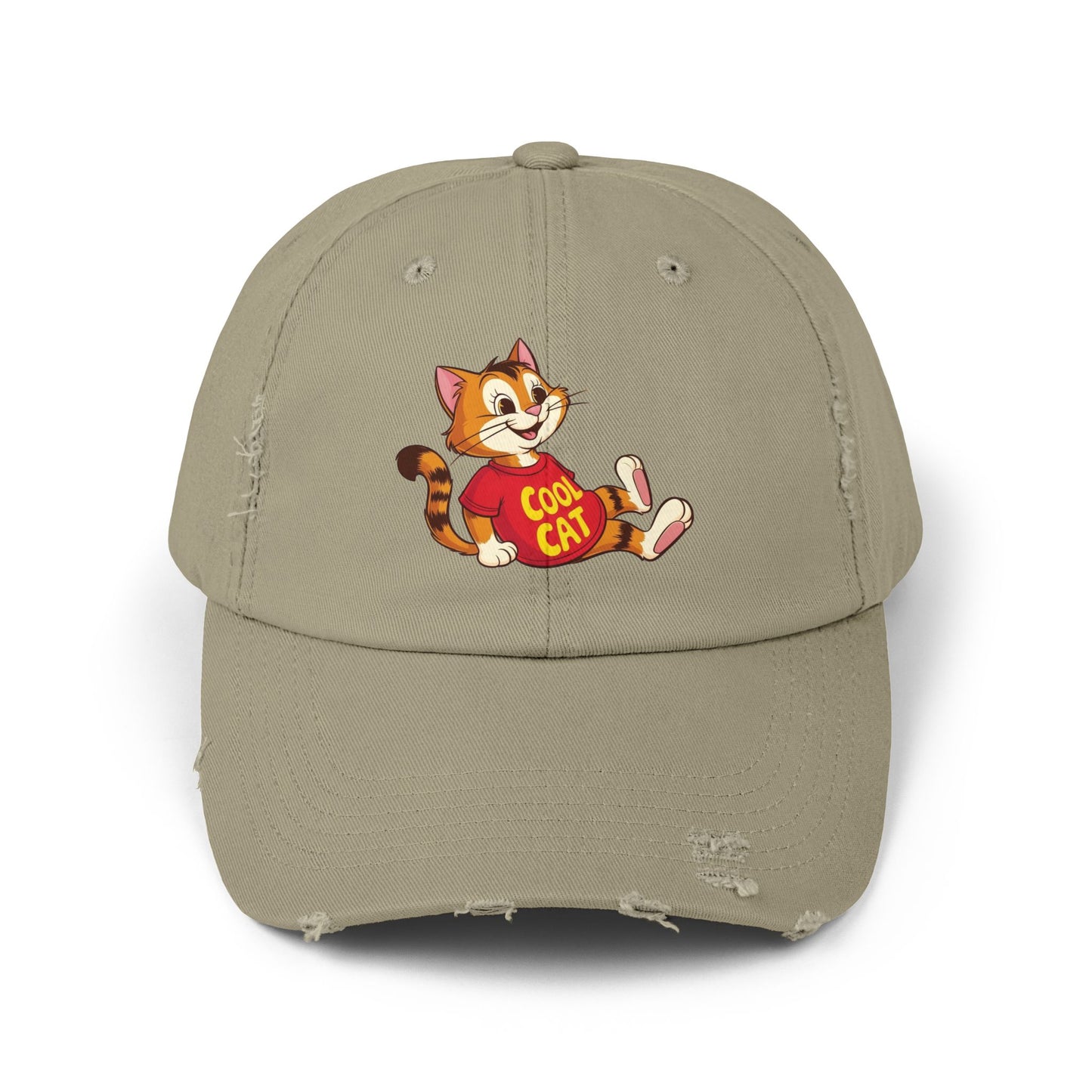 Cool Cat Distressed Cap, Unisex Trendy Hat, Fun Cat Lover Gift, Comfortable Casual Wear, Cat-Themed Accessories