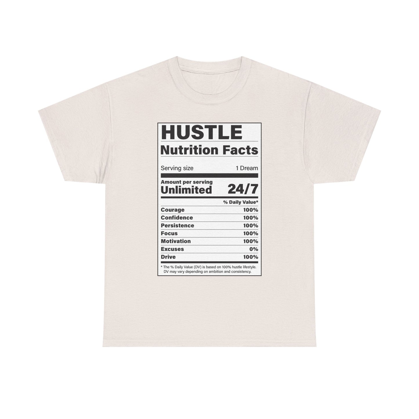 Hustle Nutrition Facts Unisex Heavy Cotton Tee - Motivational Graphic Shirt
