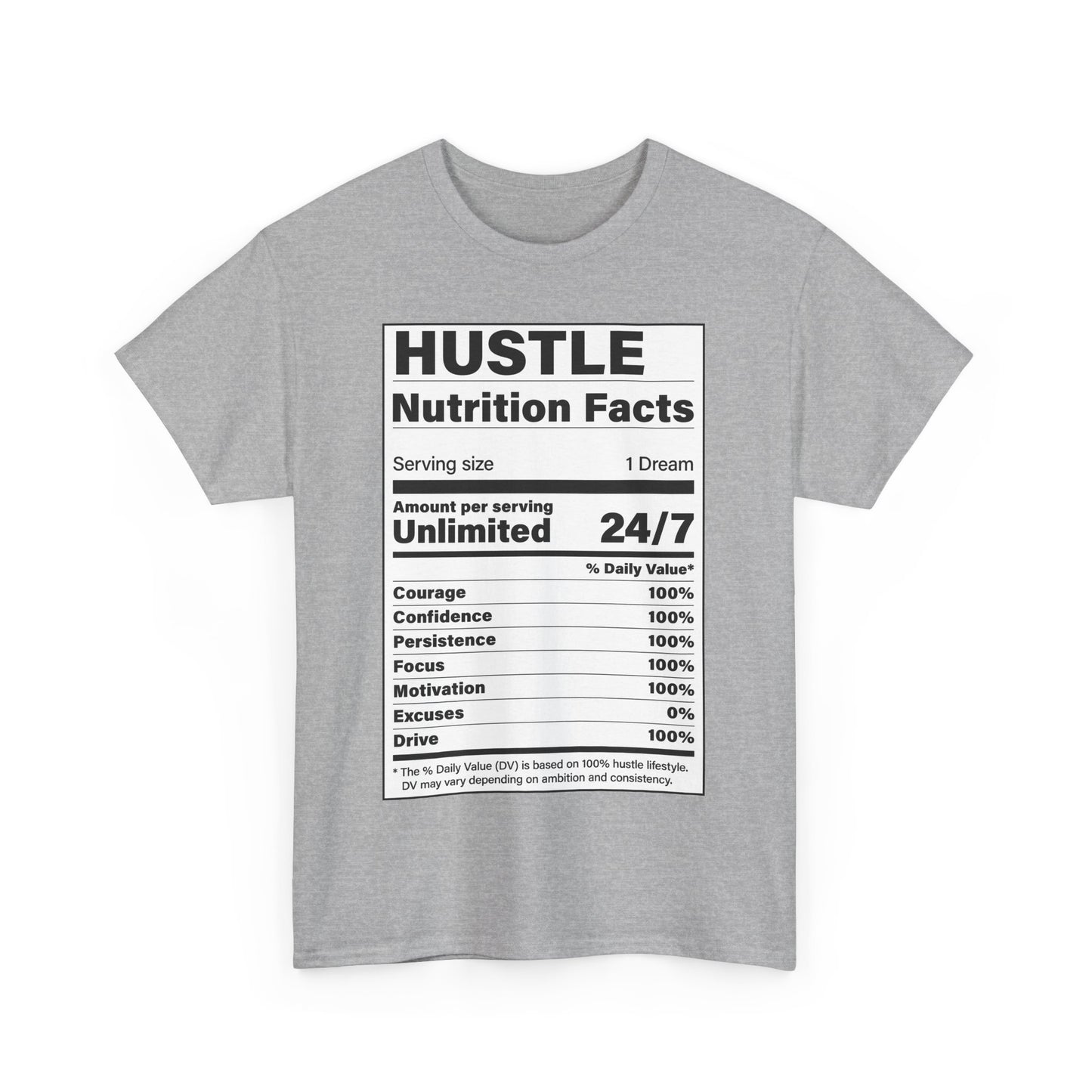 Hustle Nutrition Facts Unisex Heavy Cotton Tee - Motivational Graphic Shirt