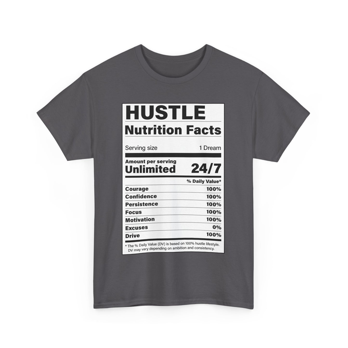 Hustle Nutrition Facts Unisex Heavy Cotton Tee - Motivational Graphic Shirt