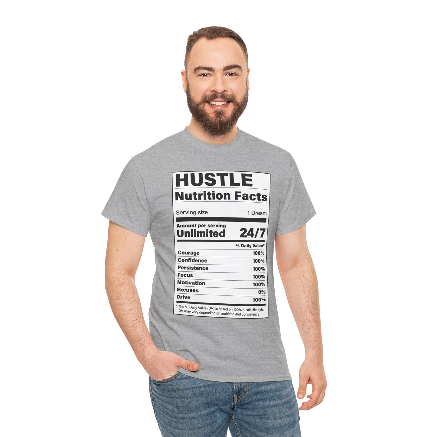 Hustle Nutrition Facts Unisex Heavy Cotton Tee - Motivational Graphic Shirt