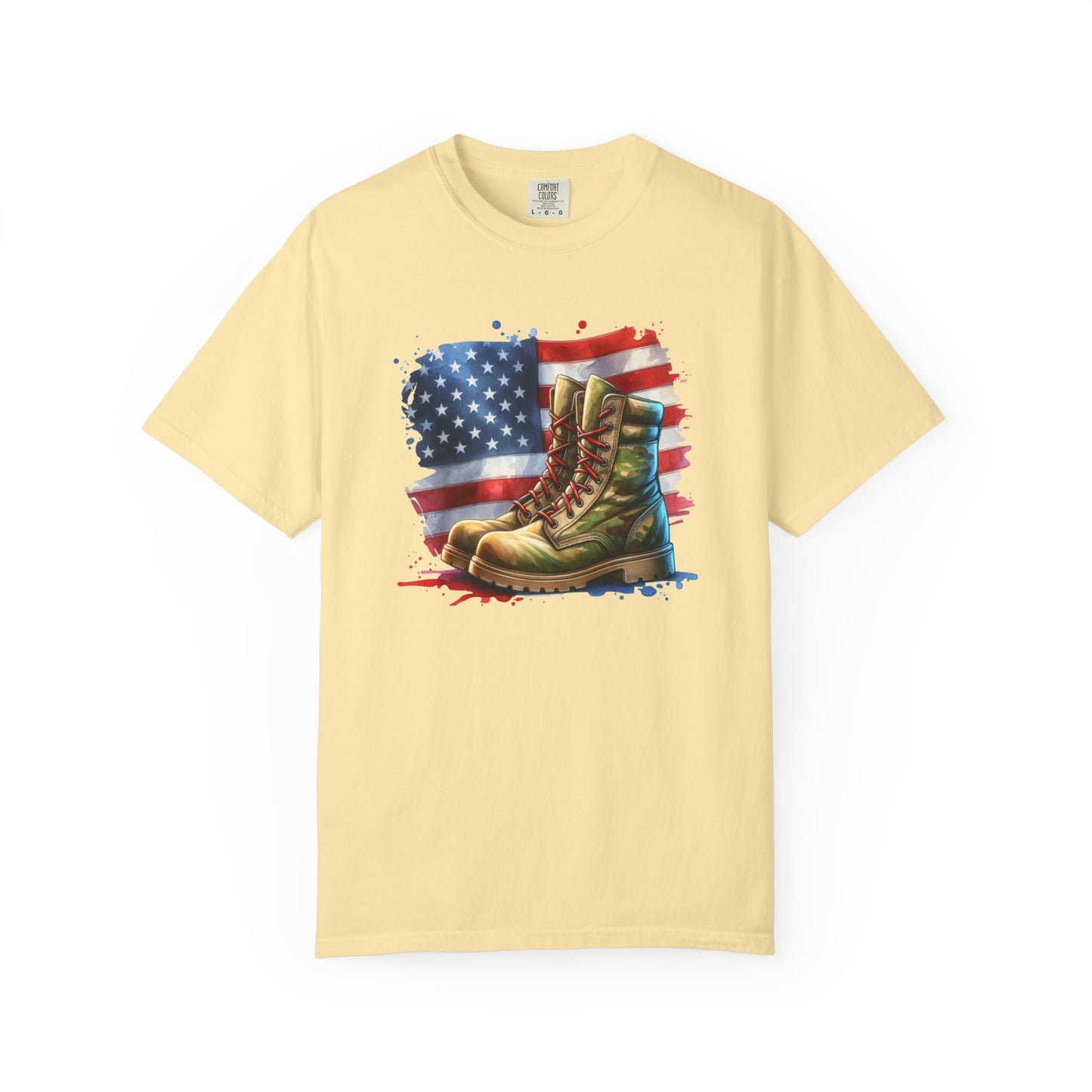 Patriotic Boot Print T-Shirt | Unisex Garment-Dyed Tee for Veterans, Casual Wear, Memorial Day, Independence Day, Gift for Outdoorsmen