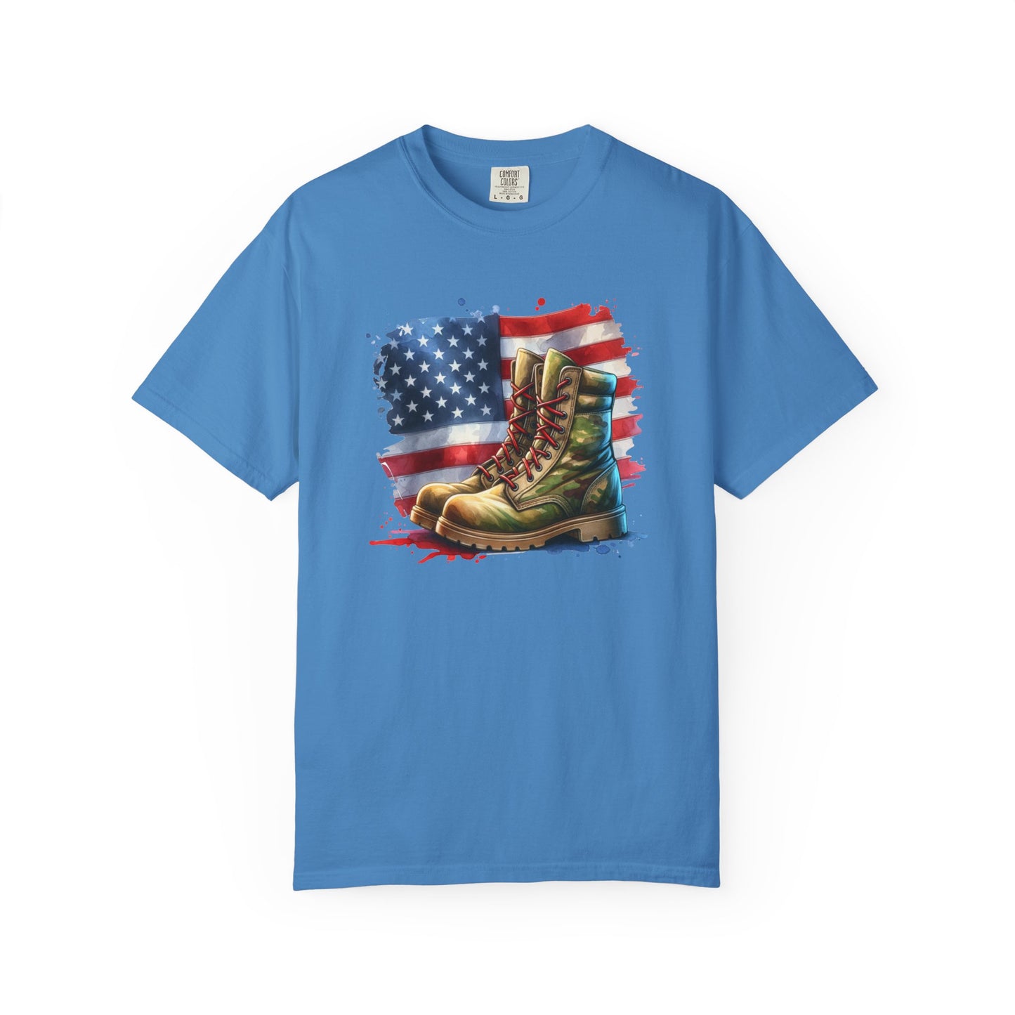 Patriotic Boot Print T-Shirt | Unisex Garment-Dyed Tee for Veterans, Casual Wear, Memorial Day, Independence Day, Gift for Outdoorsmen