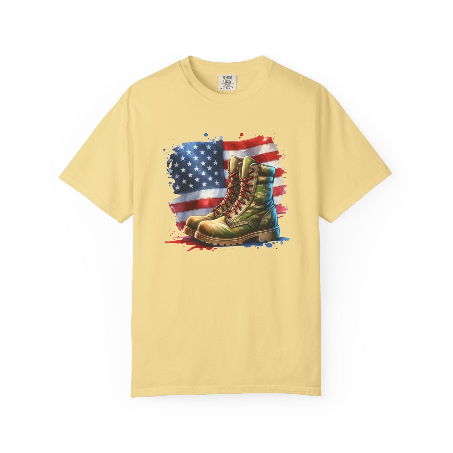Patriotic Boot Print T-Shirt | Unisex Garment-Dyed Tee for Veterans, Casual Wear, Memorial Day, Independence Day, Gift for Outdoorsmen