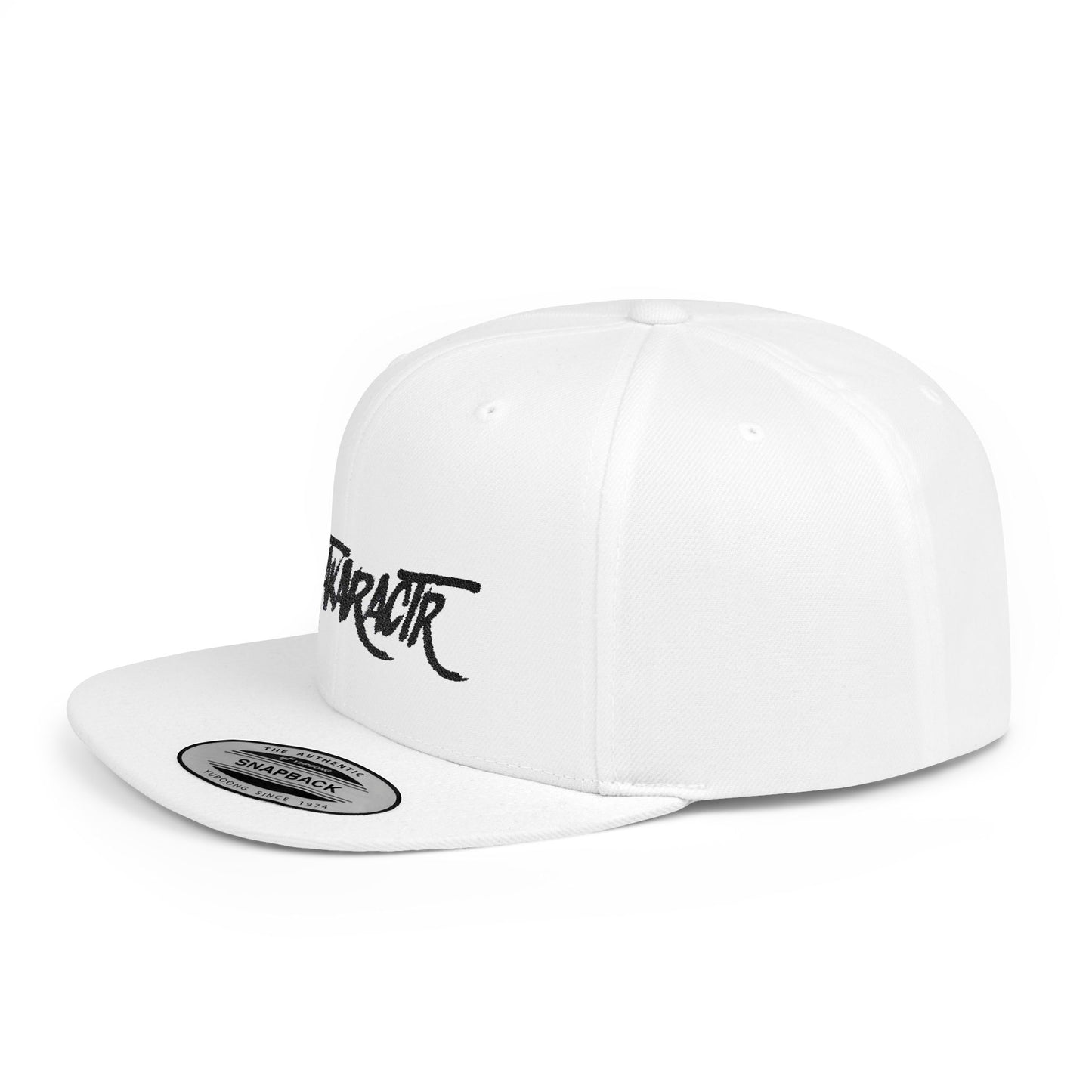 Embroidery "OuTaKaRaCtR " Stylish Outta Character Flat Bill Snapback Cap - Trendy White Hat for Fashion Lovers