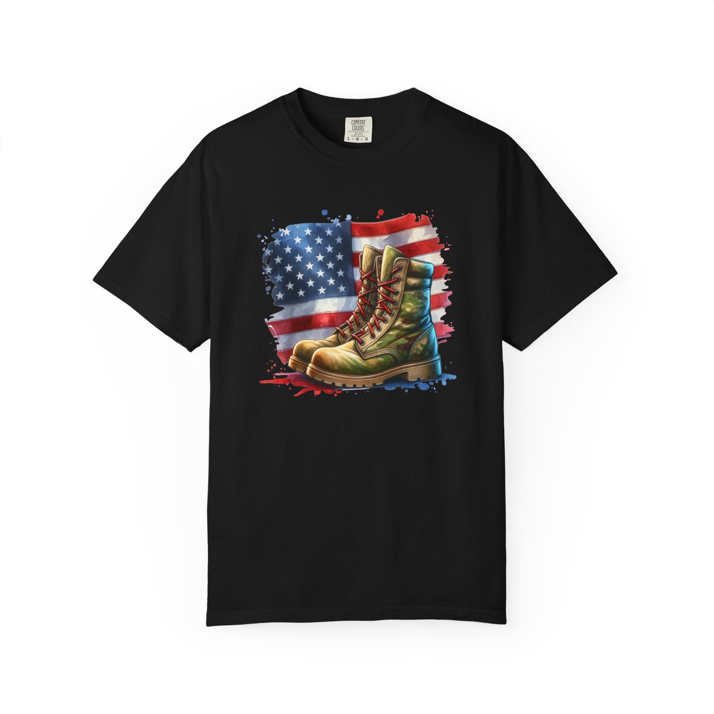 Patriotic Boot Print T-Shirt | Unisex Garment-Dyed Tee for Veterans, Casual Wear, Memorial Day, Independence Day, Gift for Outdoorsmen