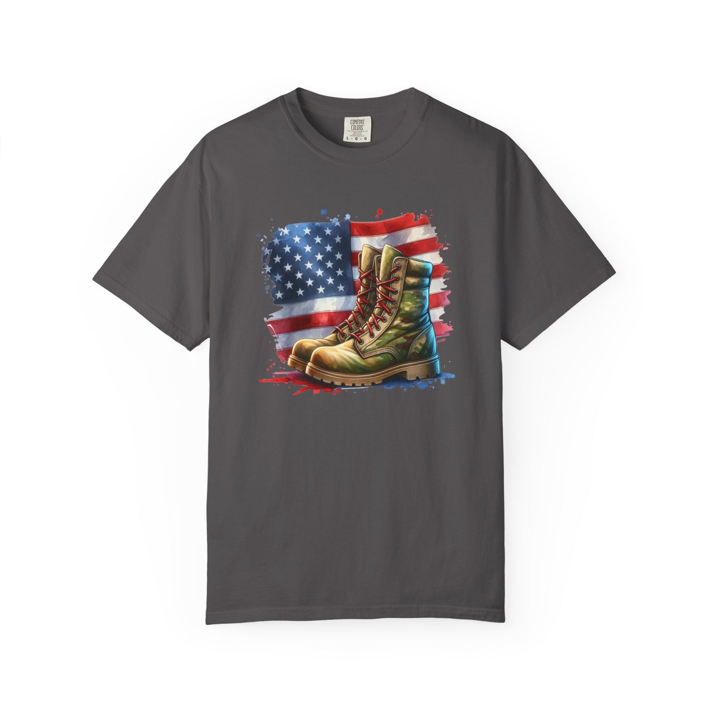 Patriotic Boot Print T-Shirt | Unisex Garment-Dyed Tee for Veterans, Casual Wear, Memorial Day, Independence Day, Gift for Outdoorsmen
