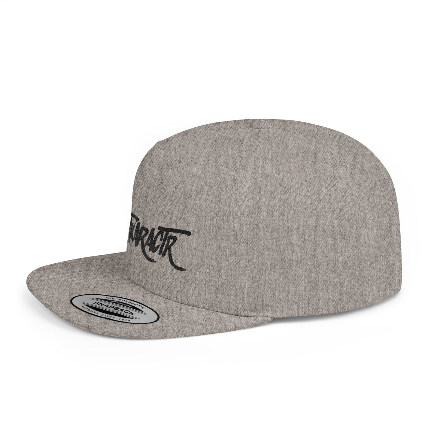 Embroidery "OuTaKaRaCtR " Stylish Outta Character Flat Bill Snapback Cap - Trendy White Hat for Fashion Lovers