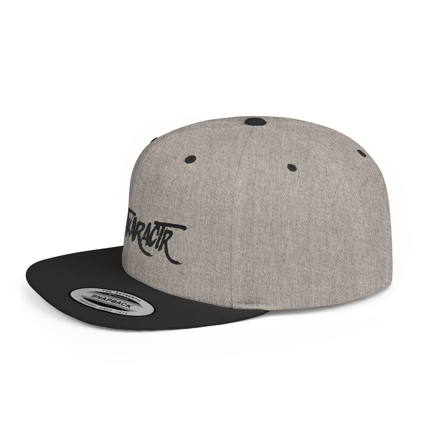 Embroidery "OuTaKaRaCtR " Stylish Outta Character Flat Bill Snapback Cap - Trendy White Hat for Fashion Lovers