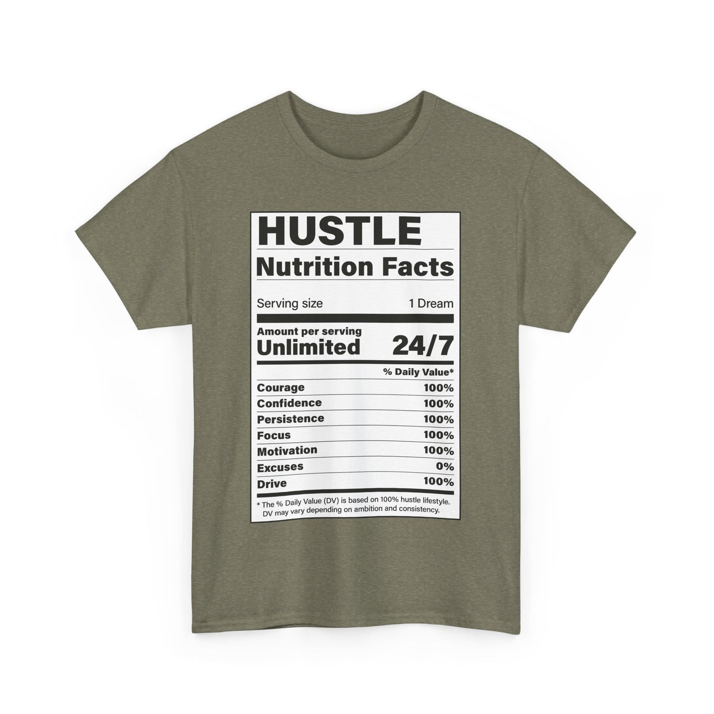 Hustle Nutrition Facts Unisex Heavy Cotton Tee - Motivational Graphic Shirt