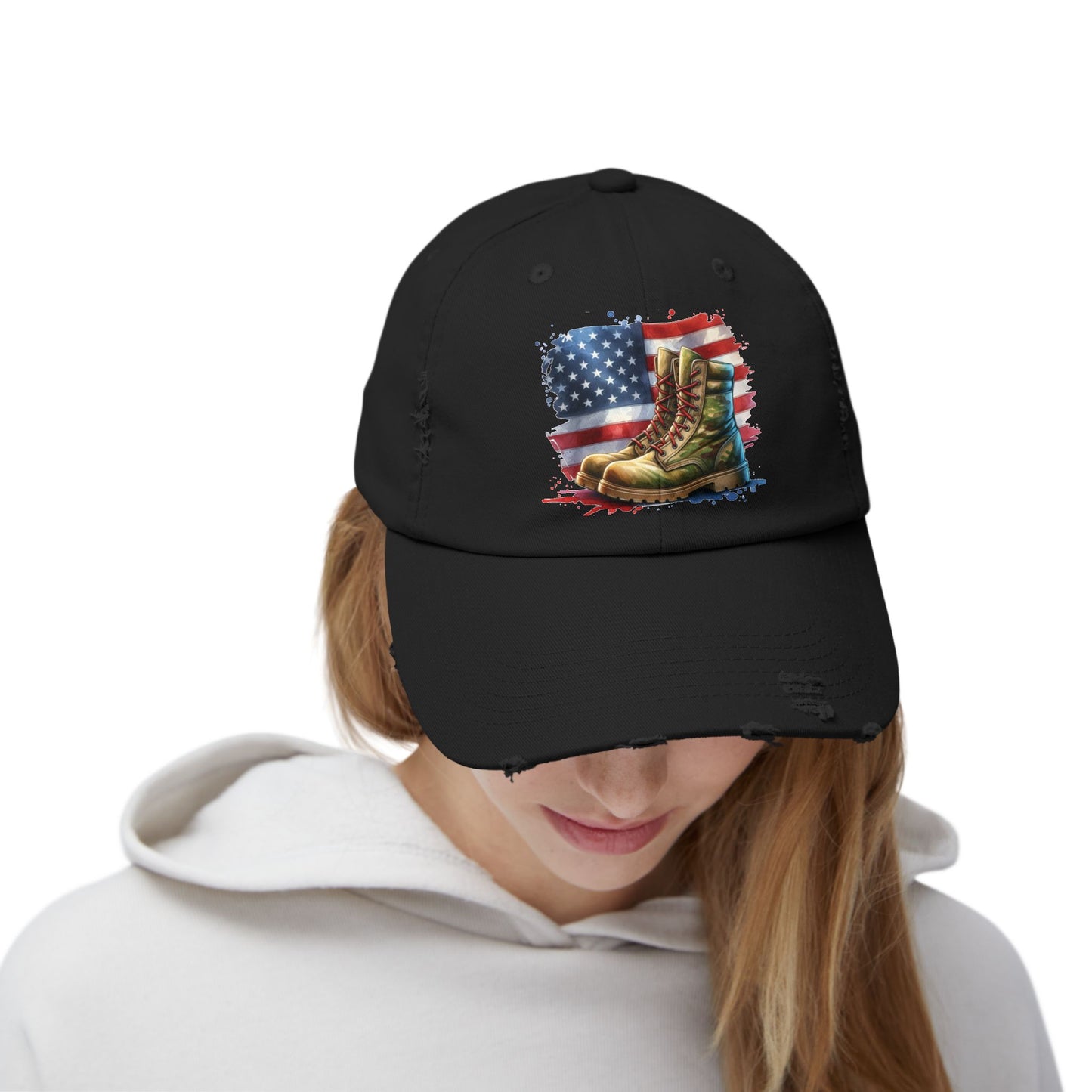 Patriotic Distressed Cap, American Flag Hat, Veteran Appreciation Gift, Casual Outdoor Style, Unisex Fashion Accessory